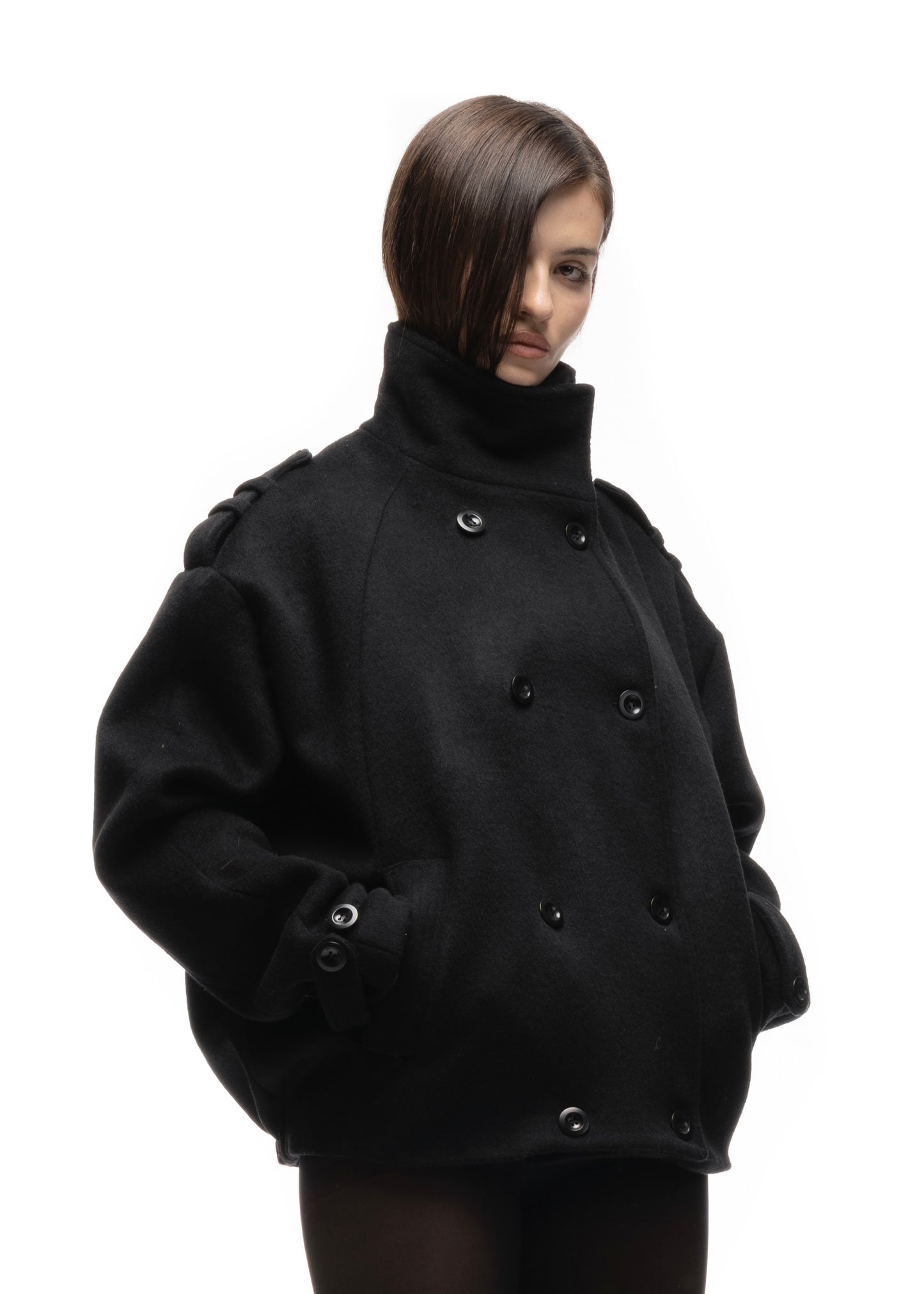 BUTTON UP MARINE JACKET BLACK FEMALE