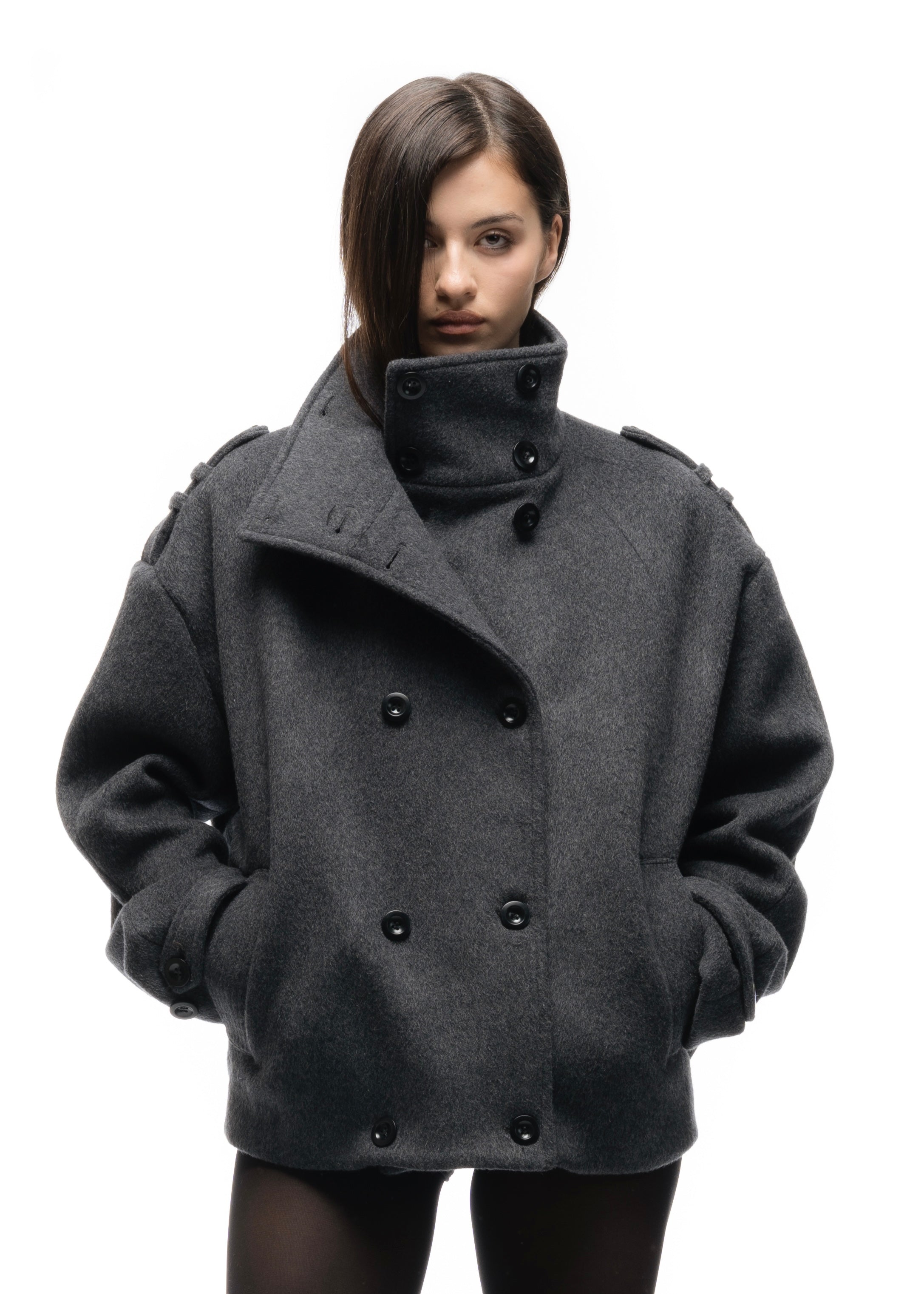 BUTTON UP MARINE JACKET GREY FEMALE – NO/FAITH STUDIOS