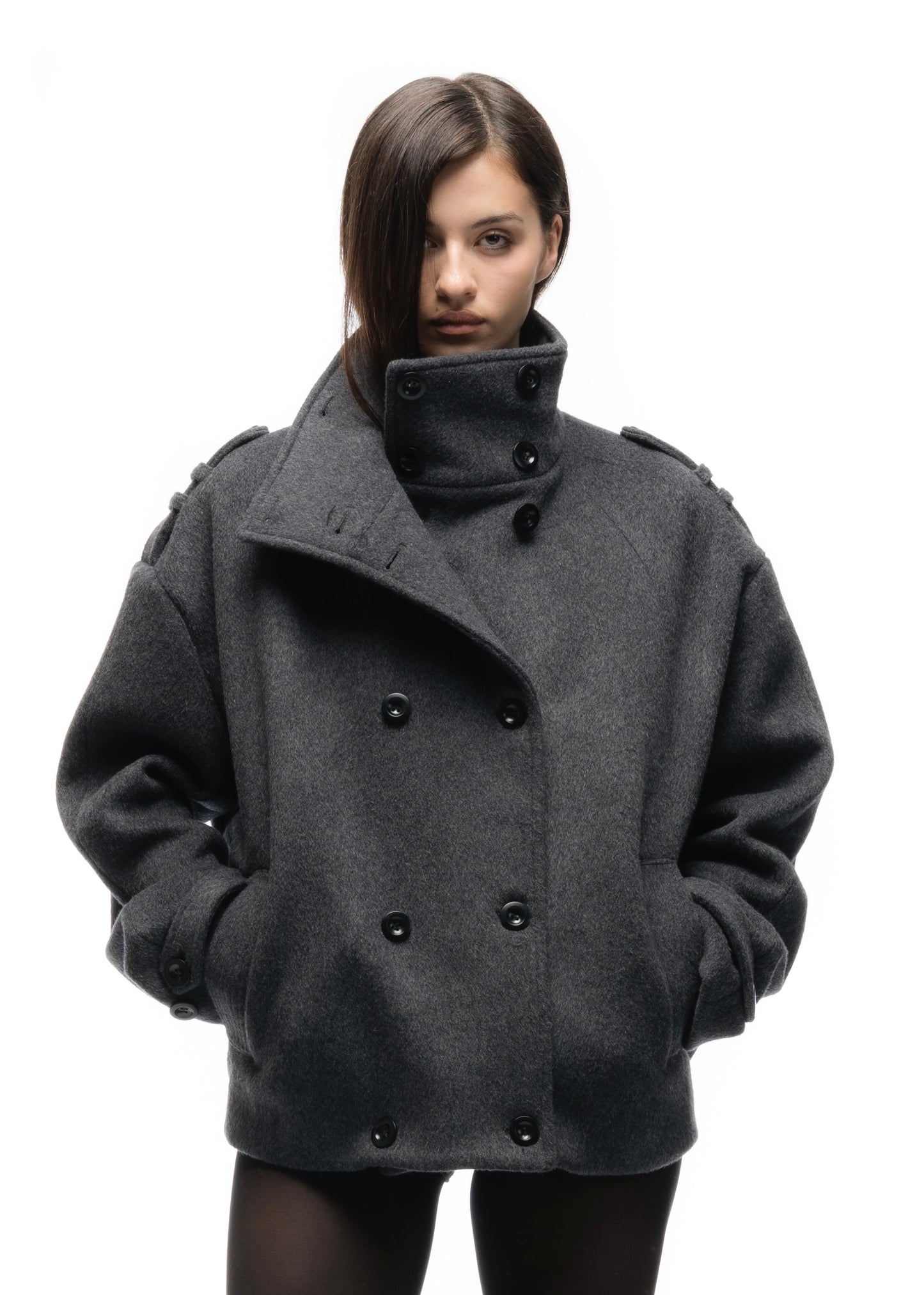 BUTTON UP MARINE JACKET GREY FEMALE