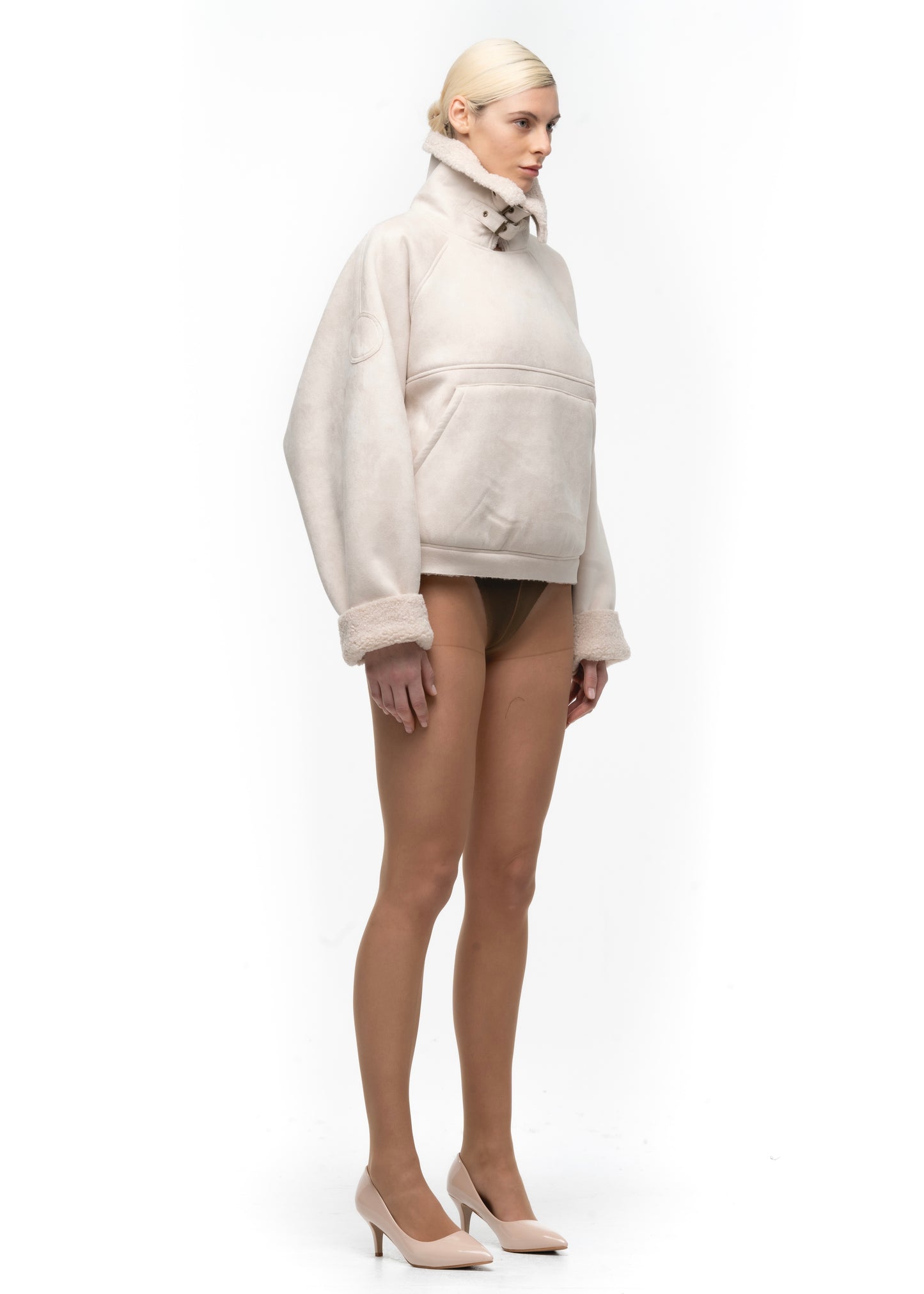 HEAVY FLIGHT SHEARLING HOODIE WHITE WOMEN'S CUT