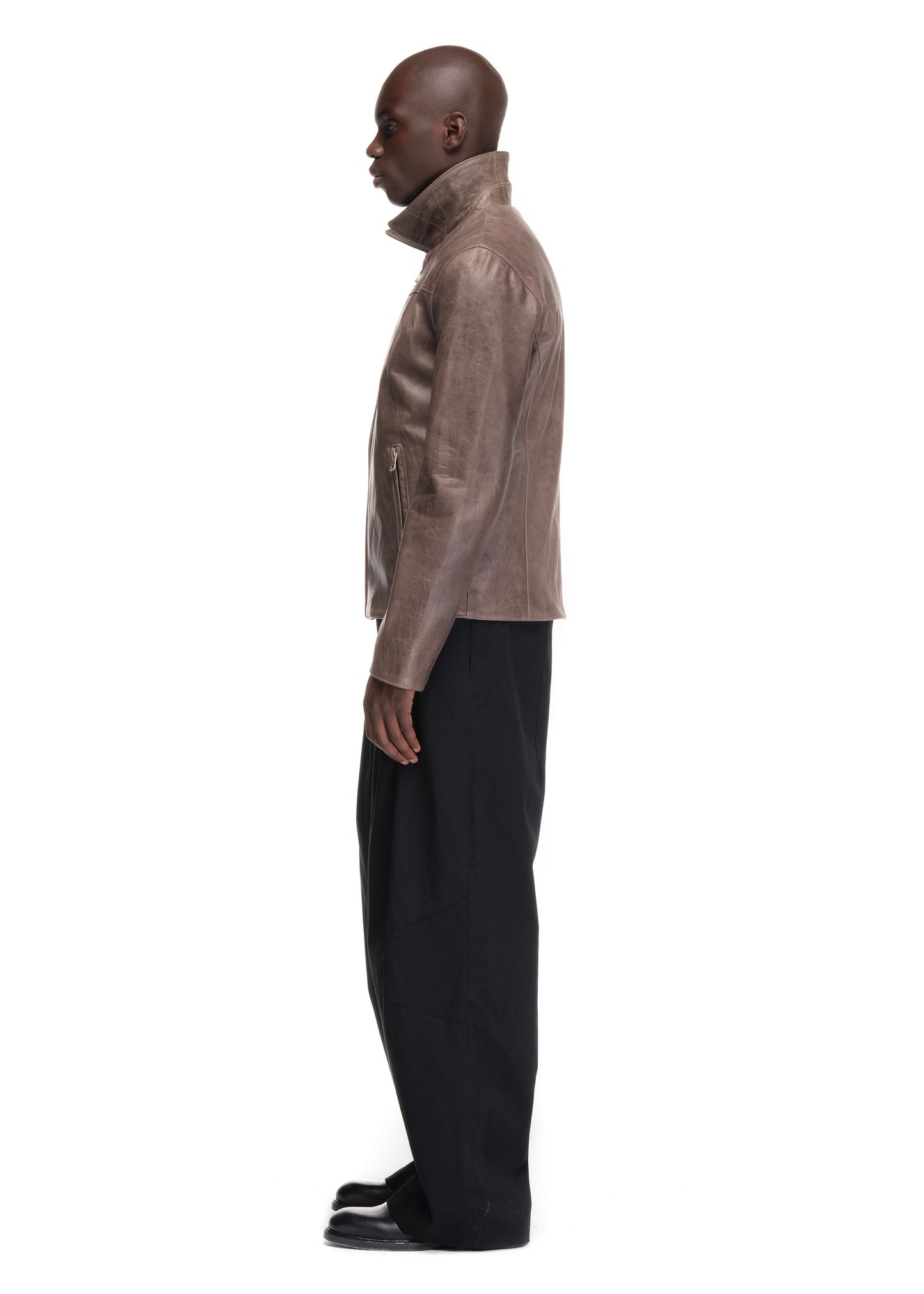 BASIC CUT LEATHER JACKET LIGHT BROWN 003