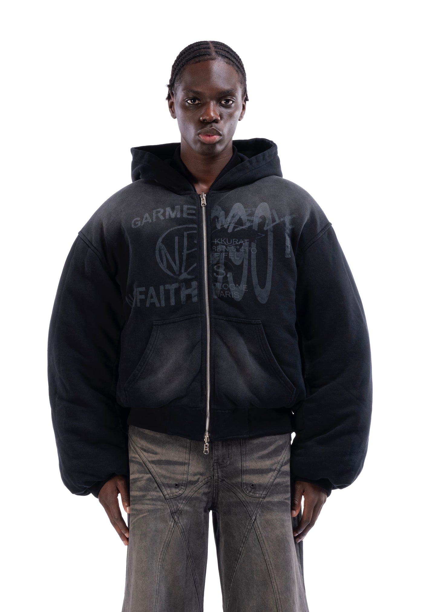 REVERSIBLE HOOD BOMBER JACKET BLACK