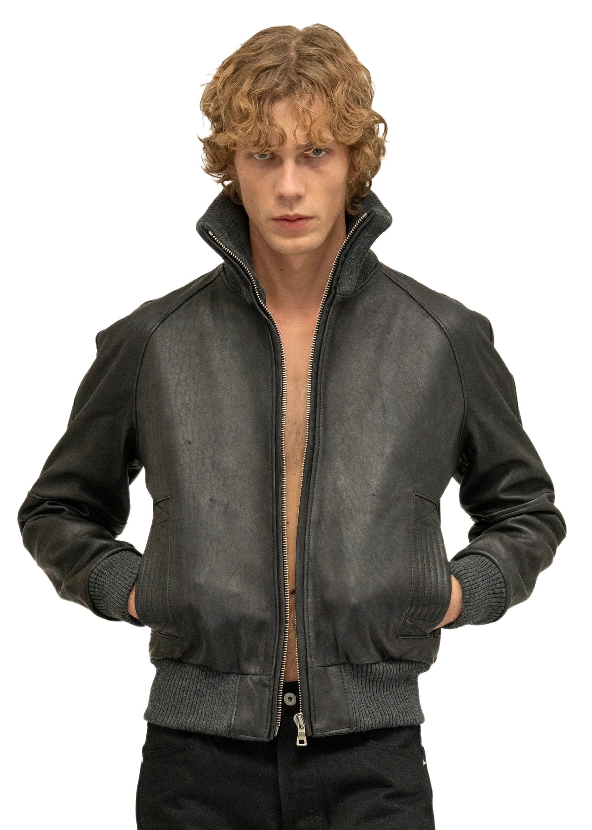 DUST ONE CUT LEATHER JACKET BLACK