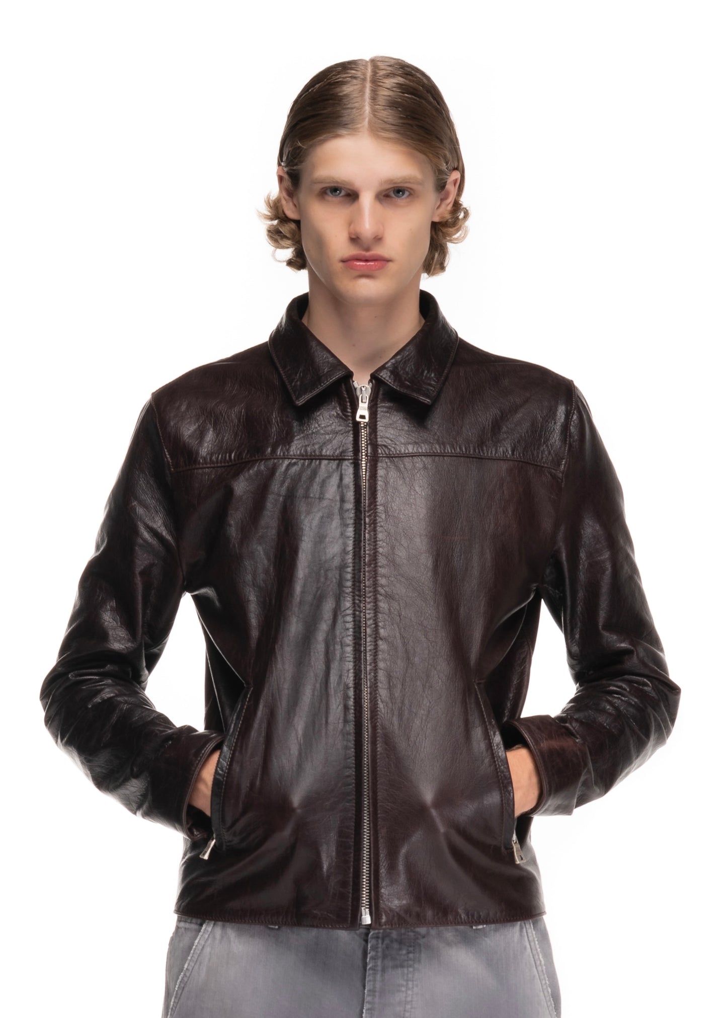 SLIM BASIC CUT LEATHER JACKET 001