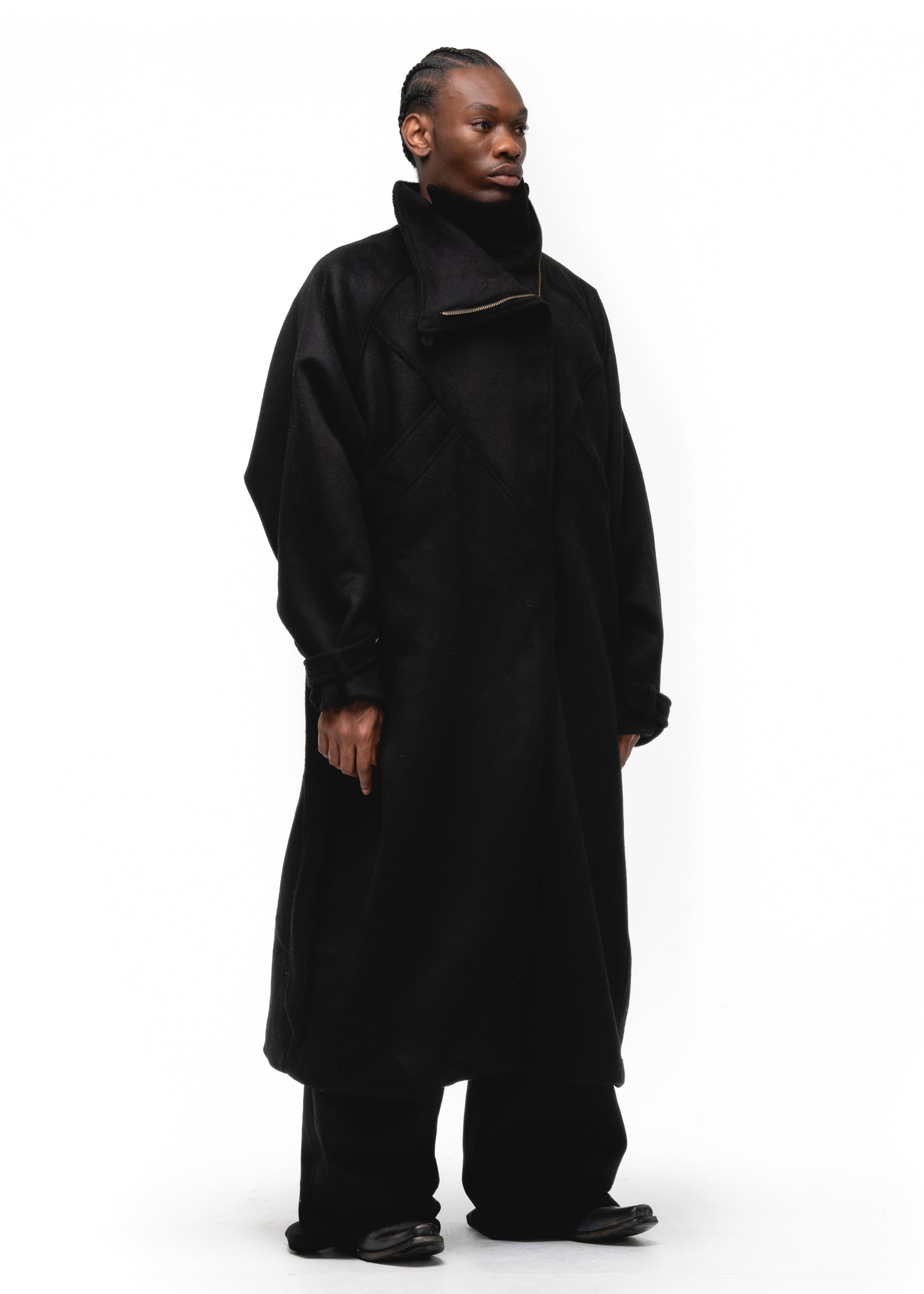 ASYMMETRICAL WOOL COAT BLACK