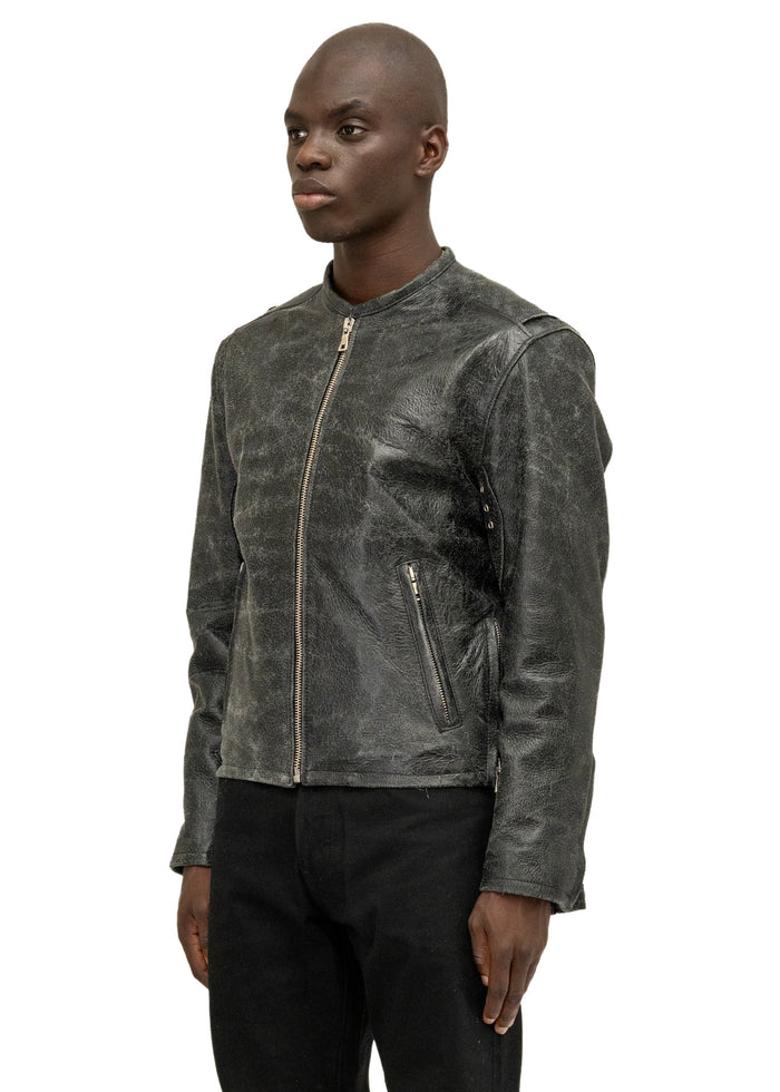 CRACKED BLACK RACER CUT LEATHER JACKET
