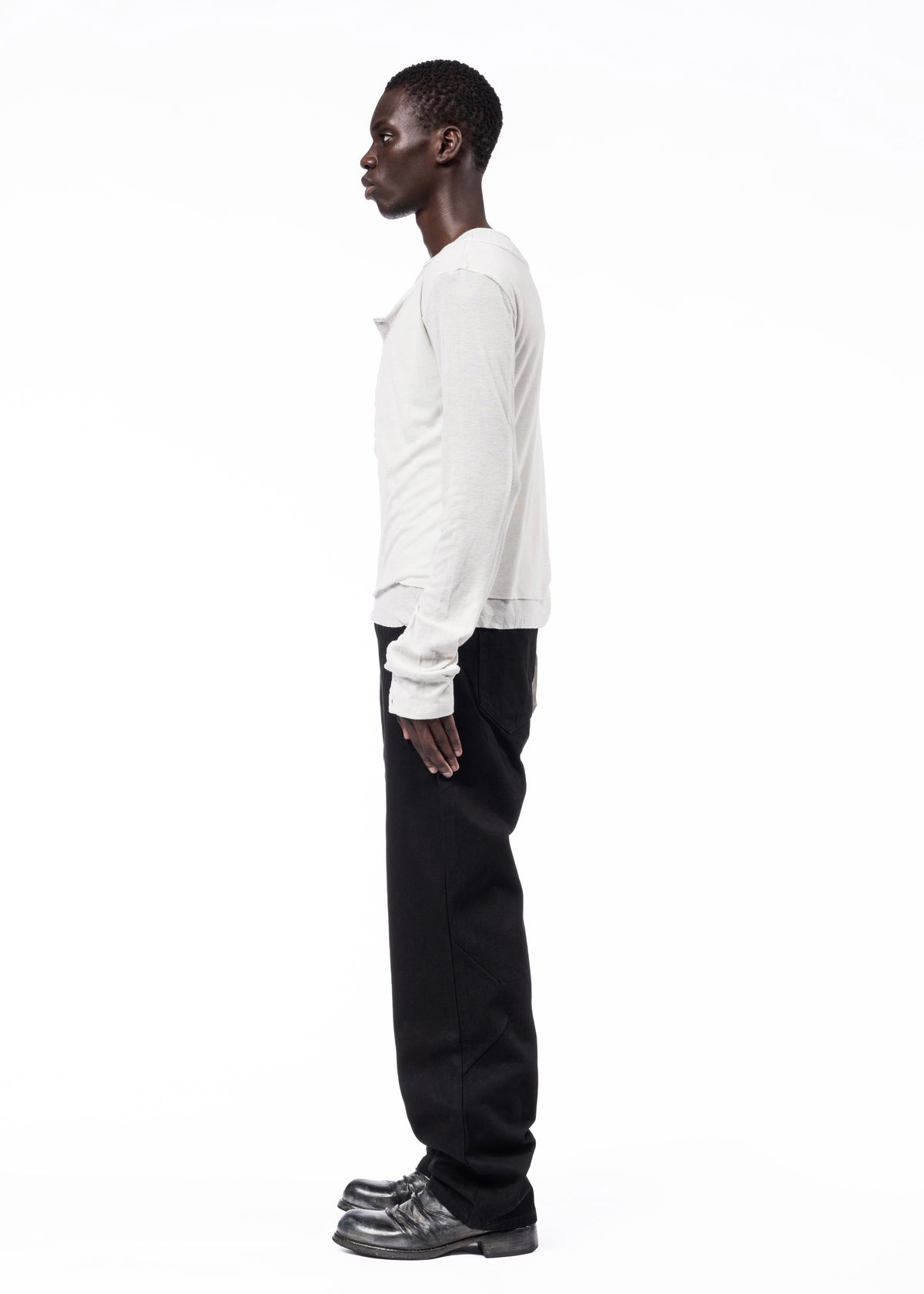 DOUBLE-LAYERED BUTTON ORGANIC COTTON LONGSLEEVE WHITE