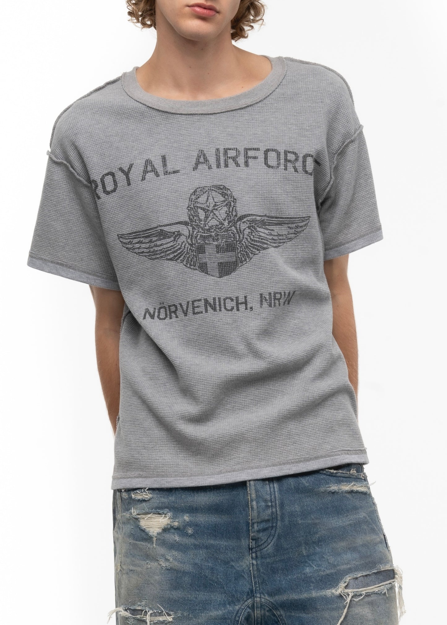 ROYAL AIR FORCE WAFFLE COTTON T-SHIRT GREY