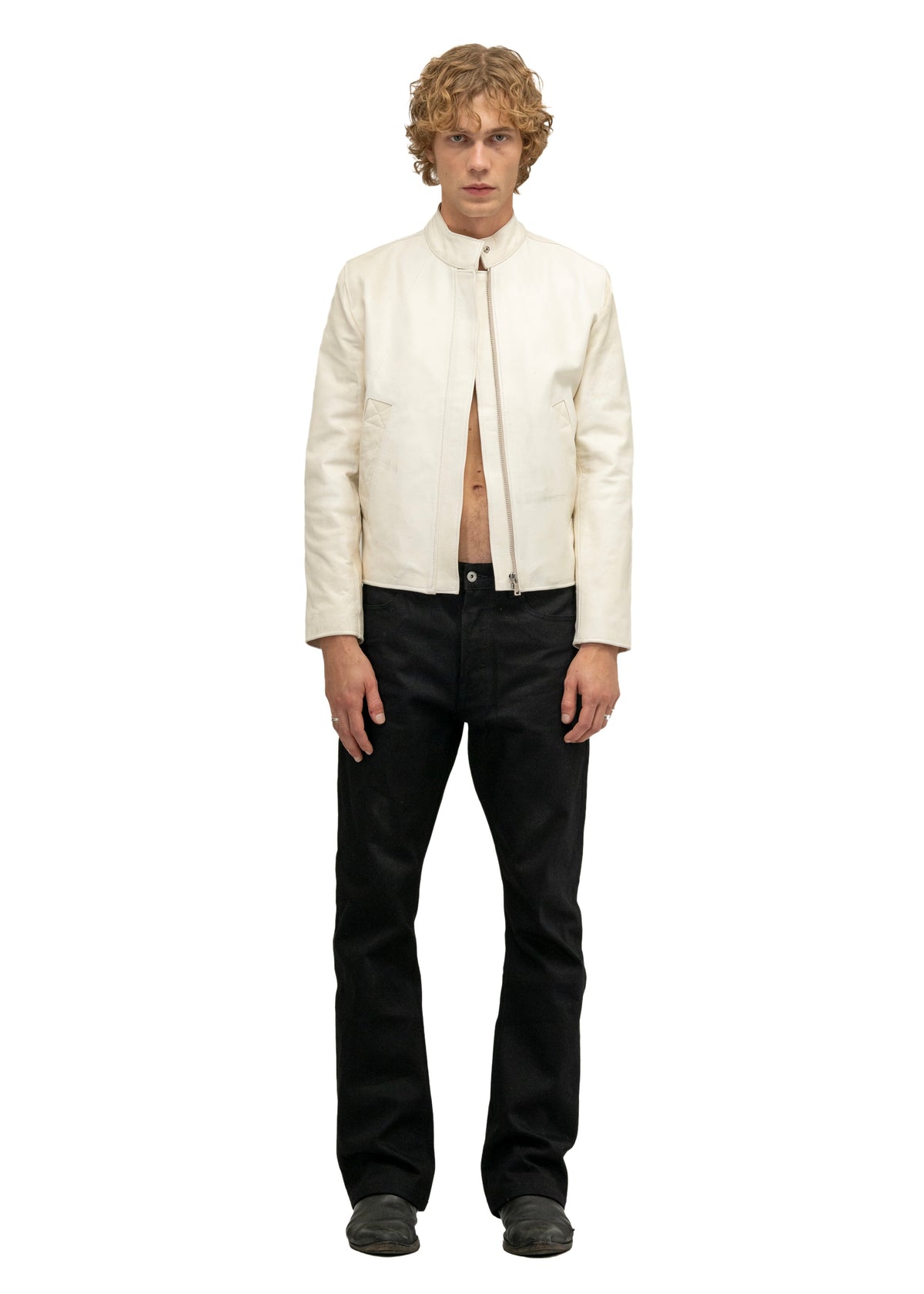 DRIVER ONE CUT WHITE LEATHER JACKET