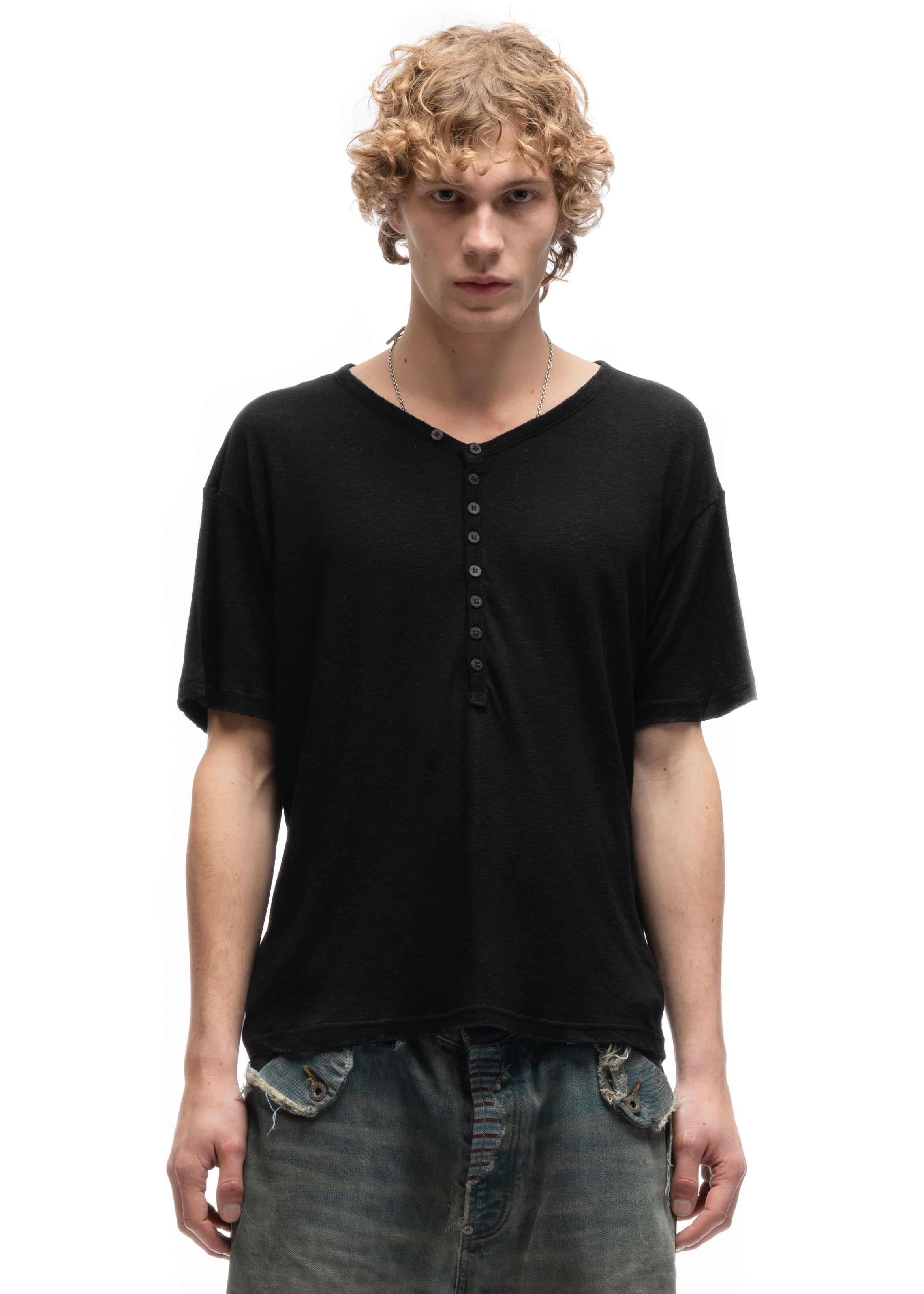 トップス no faith studios MESSAGE BUTTON T-SHIRT MESSAGE BUTTON UP T-SHIRT BLACK – NO/FAITH STUDIOS