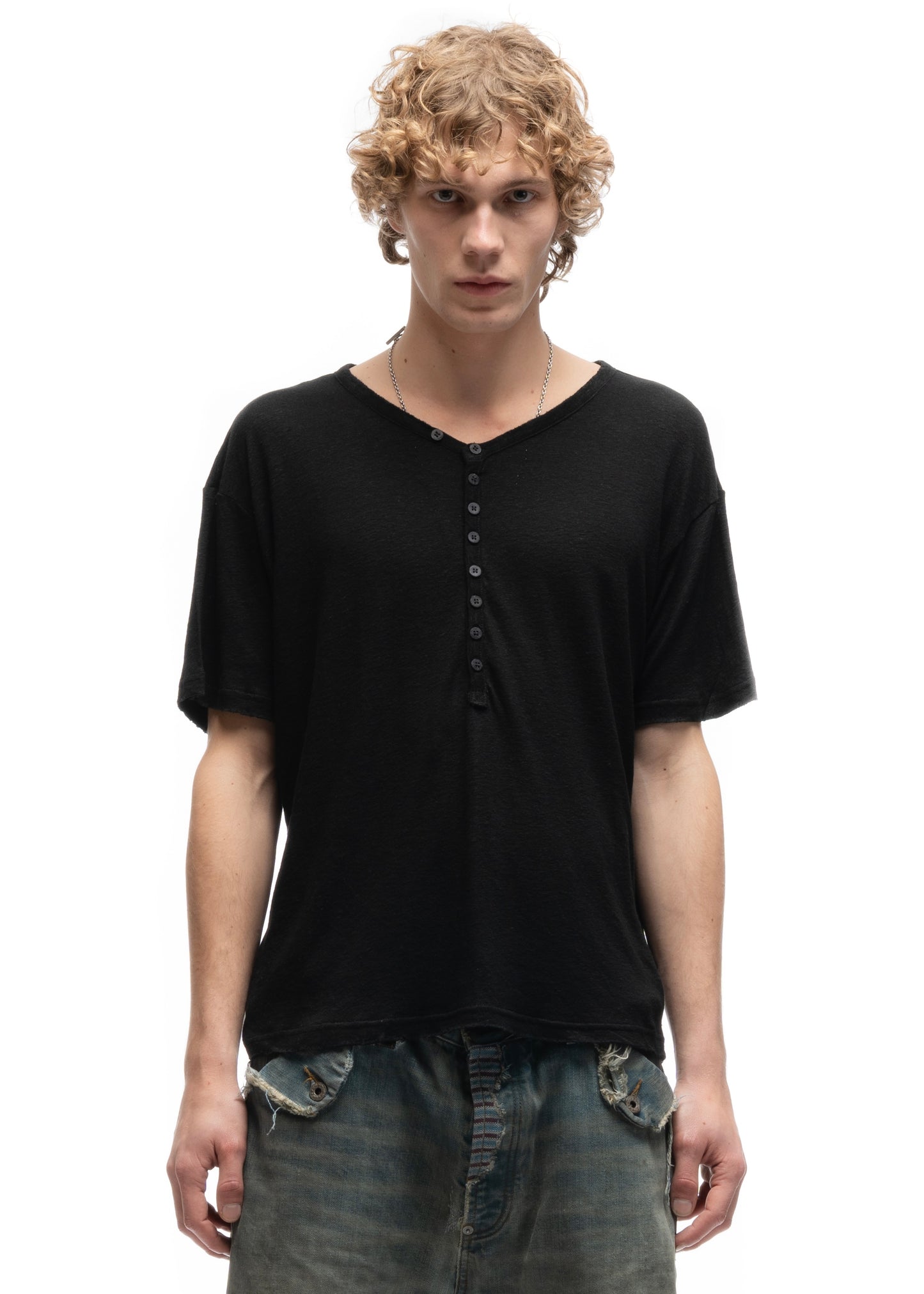 MESSAGE BUTTON UP T-SHIRT BLACK
