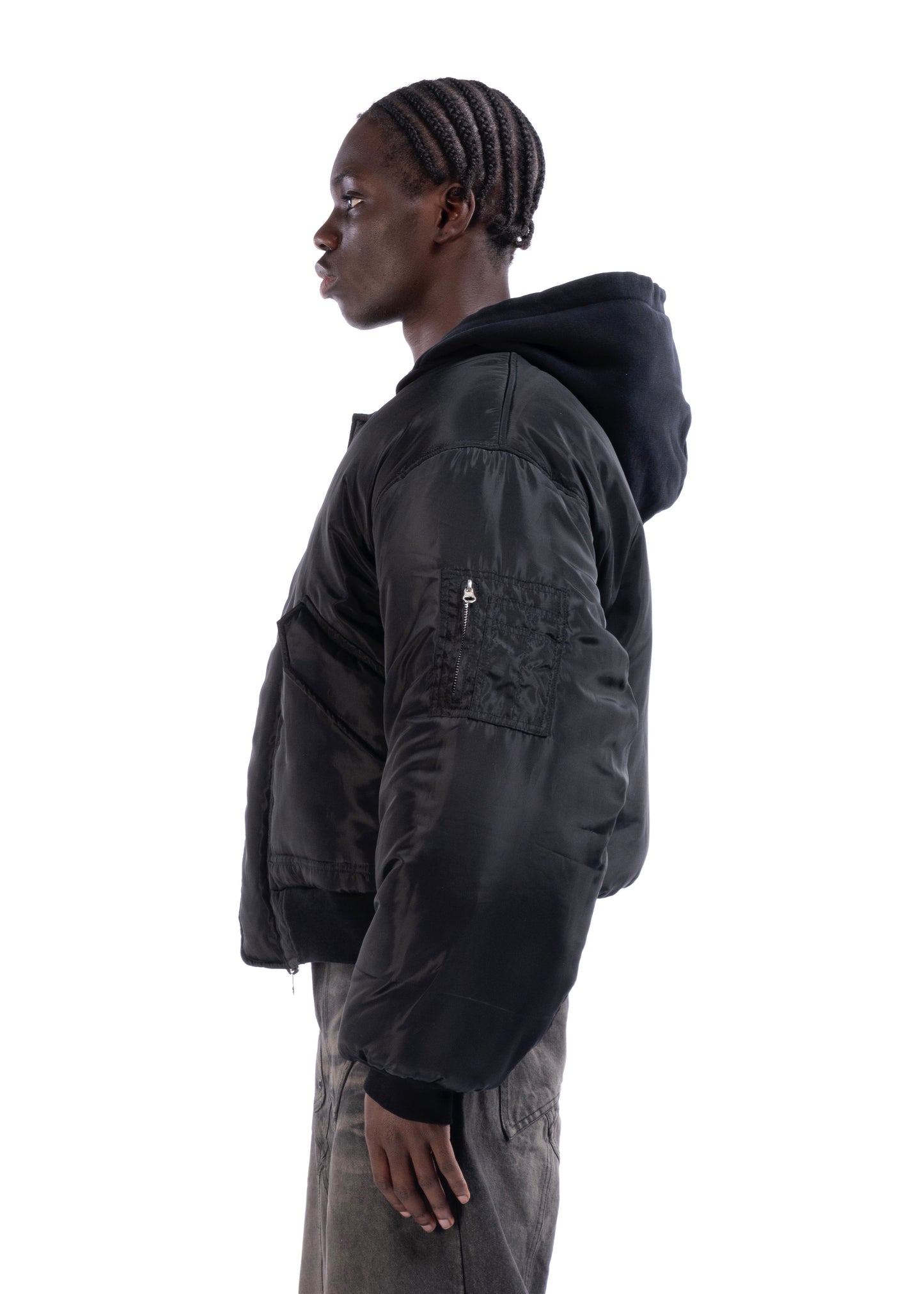 REVERSIBLE HOOD BOMBER JACKET BLACK