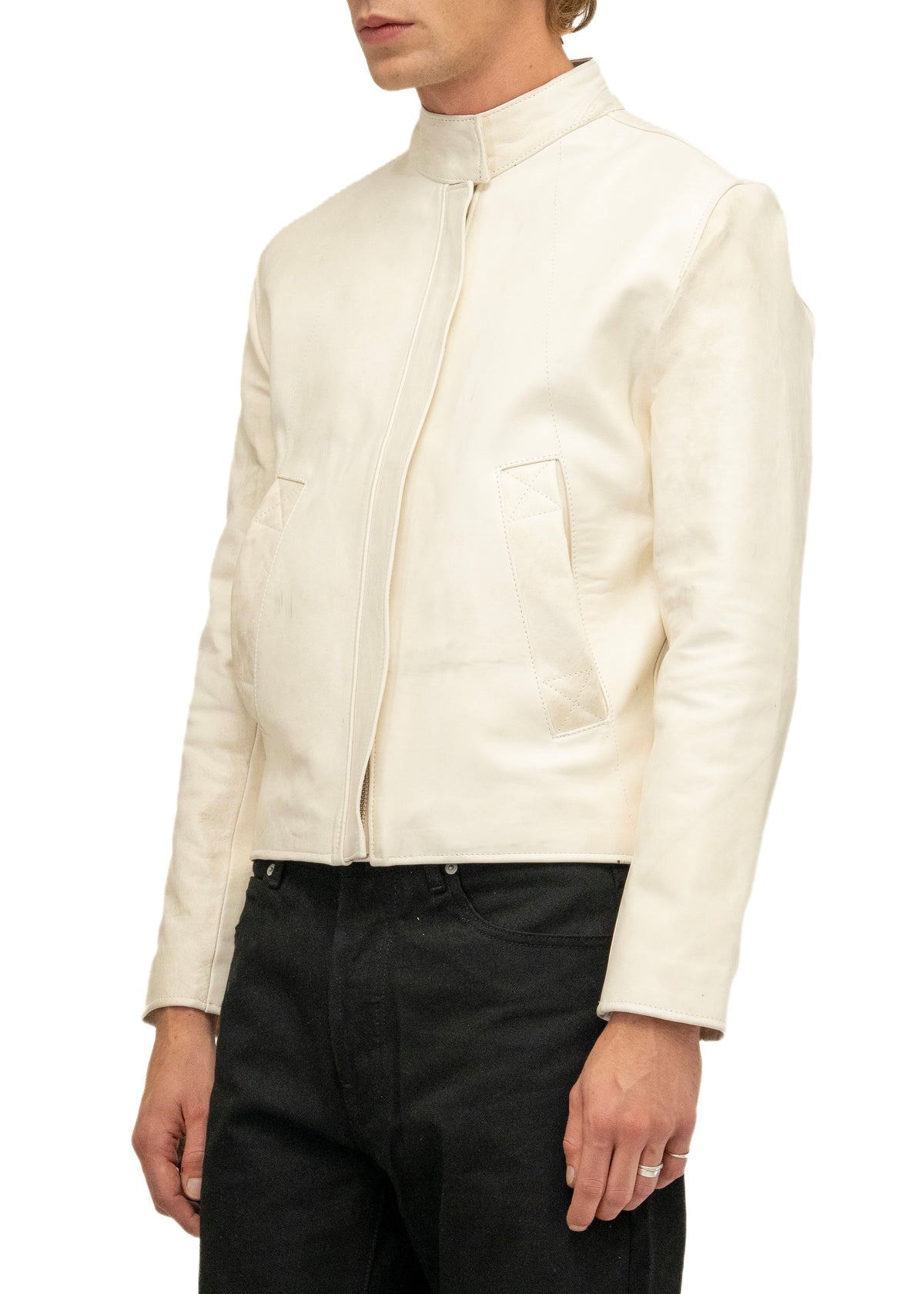 DRIVER ONE CUT WHITE LEATHER JACKET