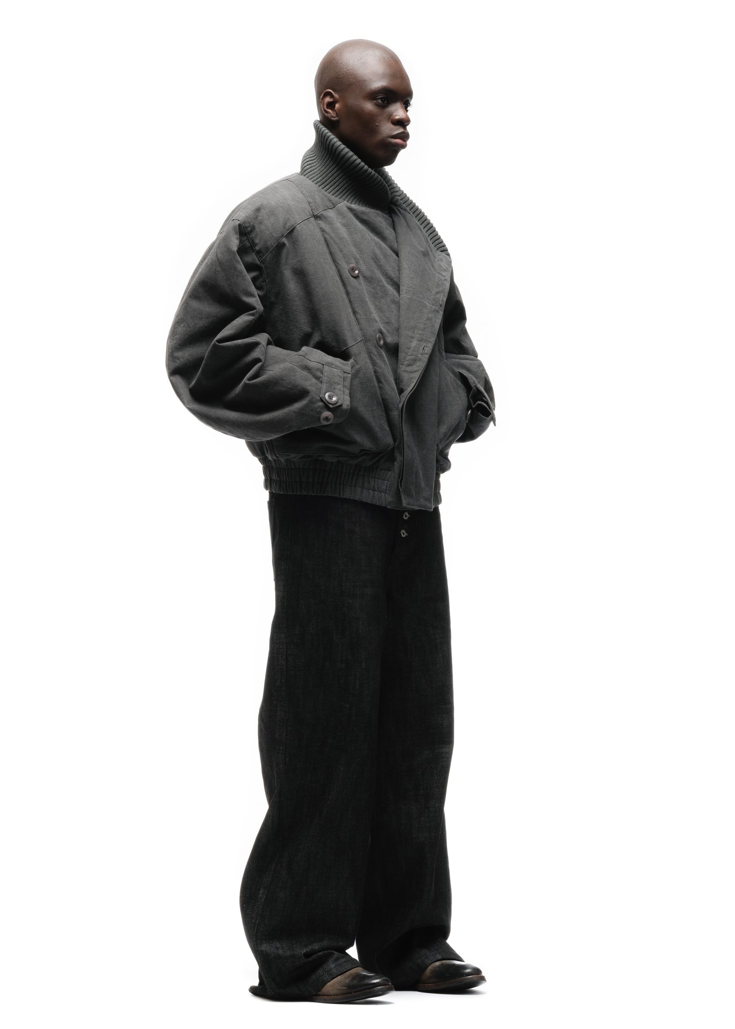 JAPANESE FLIGHT PADDED BOMBER JACKET STRUCTURED GREY