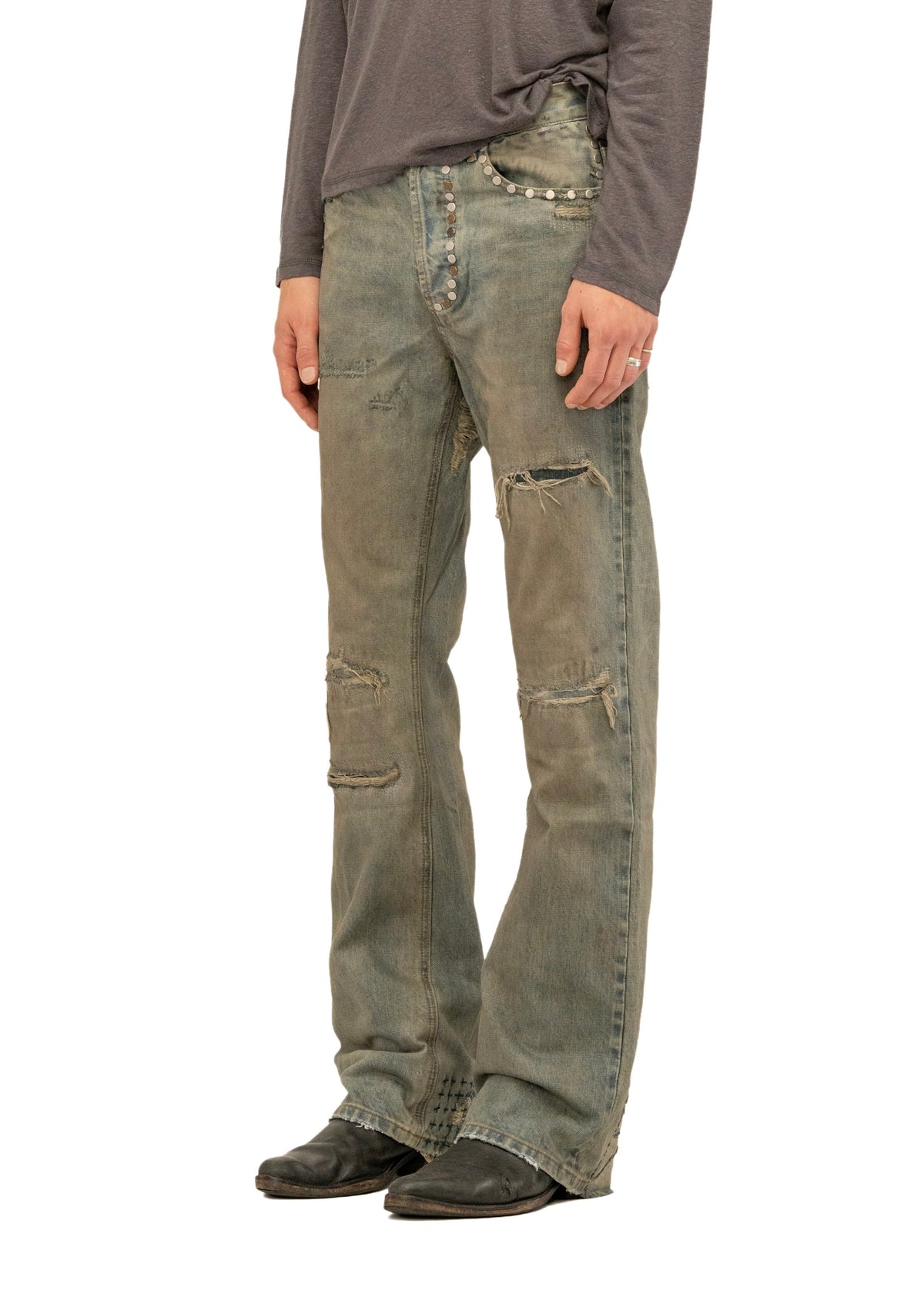 STUDDED SELVEDGE BOOTCUT DENIM