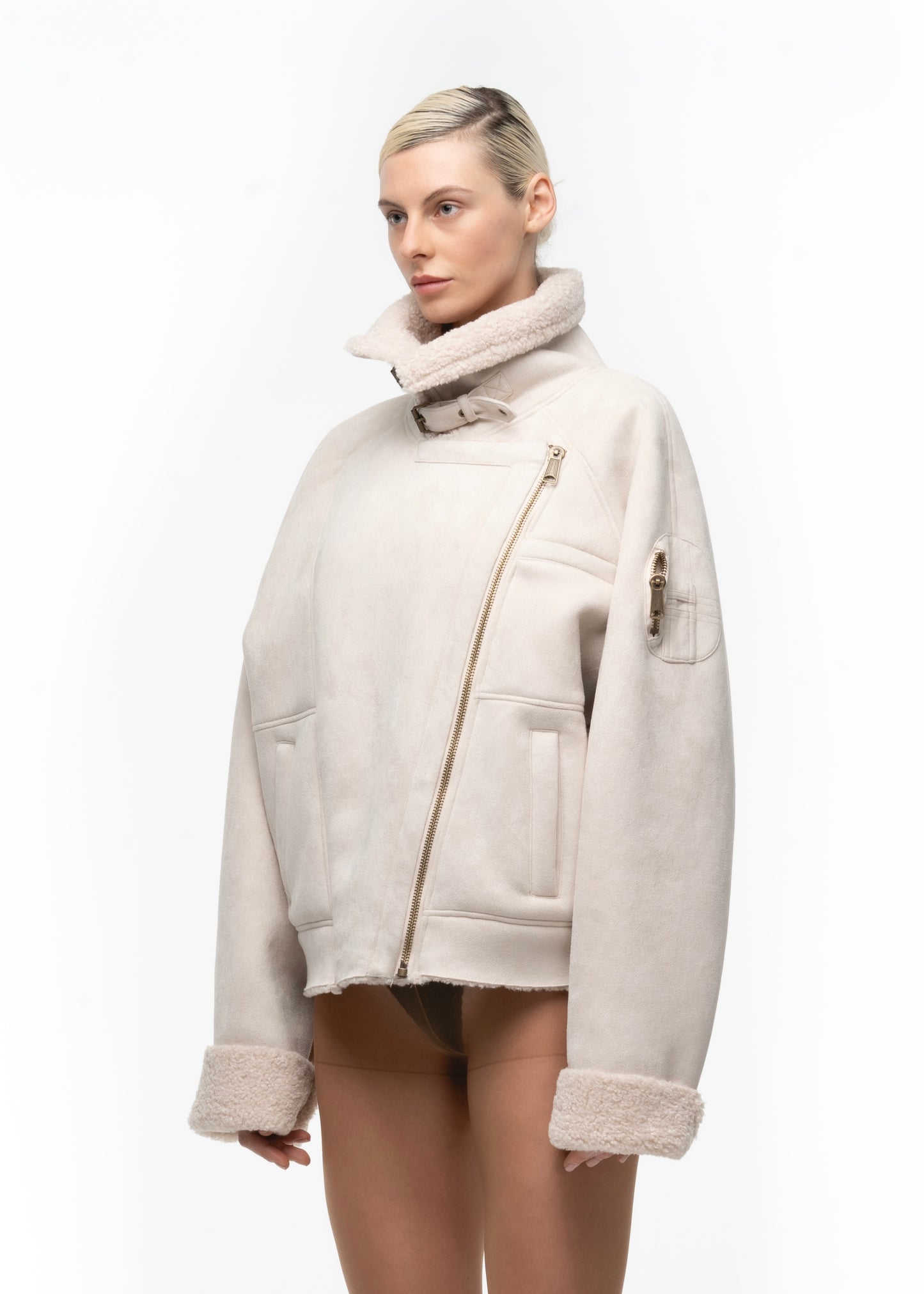 HEAVY FLIGHT SHEARLING JACKET WHITE WOMEN'S CUT