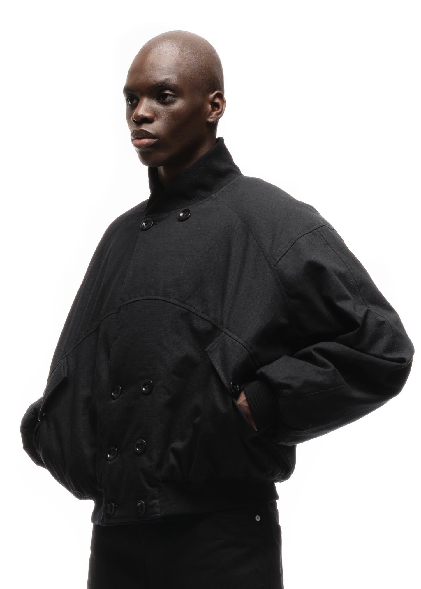 DOUBLE BUTTON BOMBER JACKET STRUCTURED BLACK