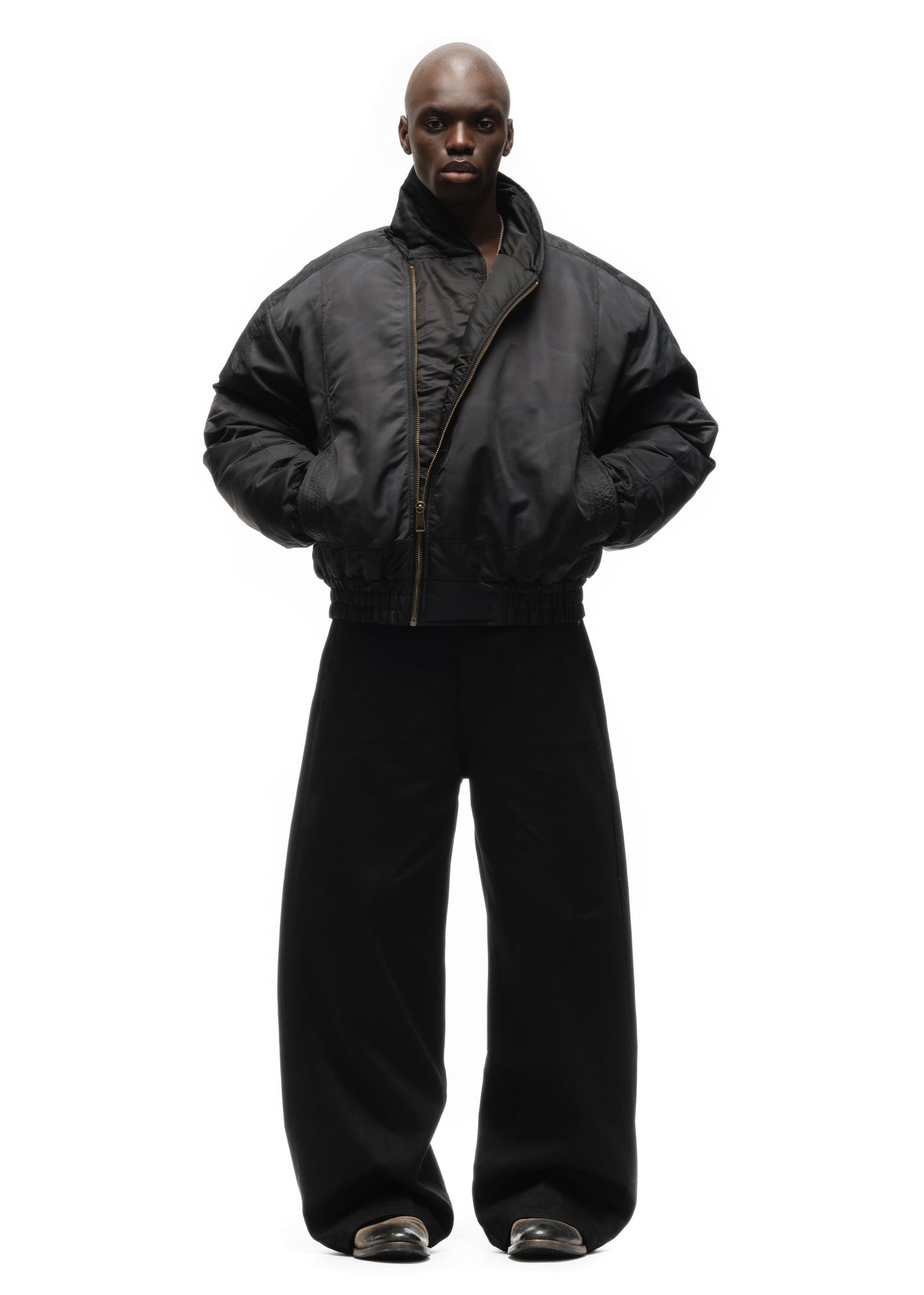 ASYMMETRICAL ZIP BOMBER JACKET BLACK