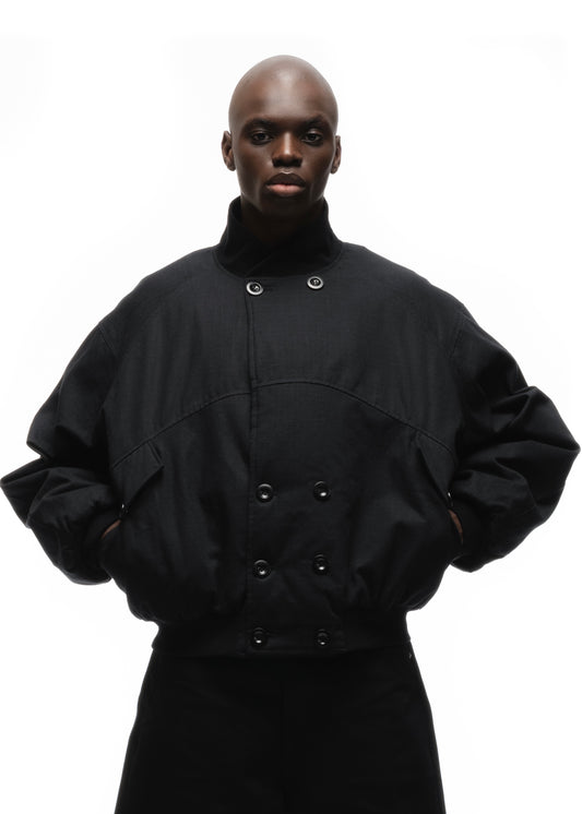 DOUBLE BUTTON BOMBER JACKET STRUCTURED BLACK