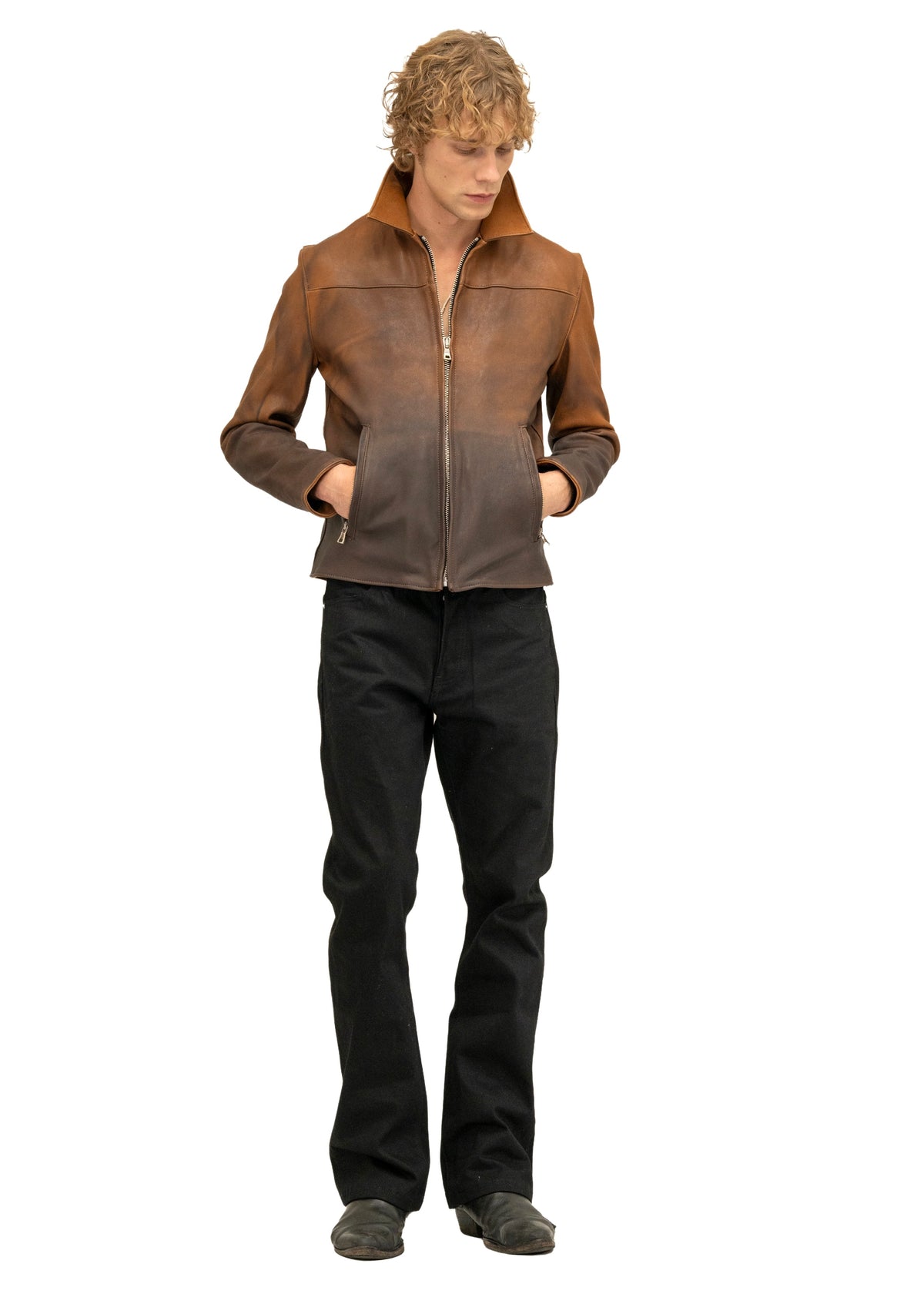 FADED BIKER ONE CUT LEATHER JACKET