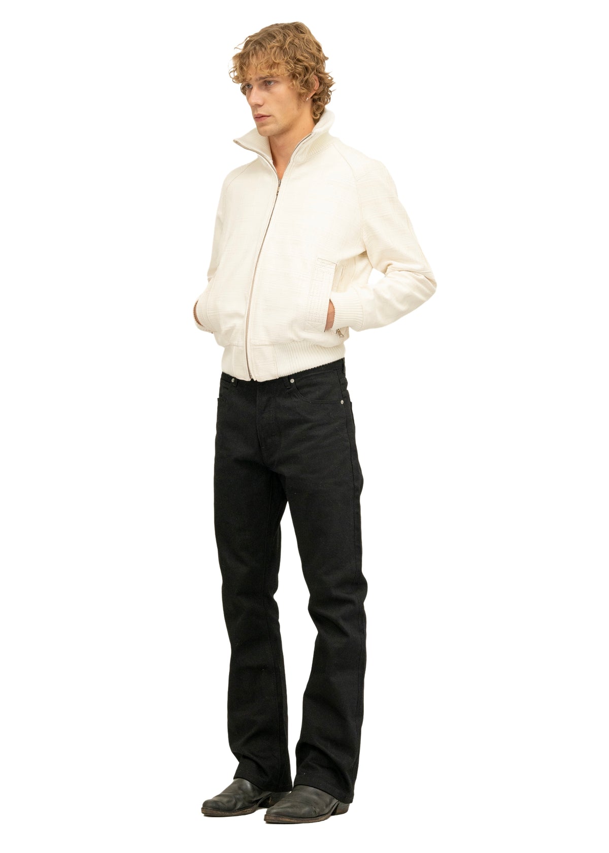 DUST ONE CUT GRID SCORED LEATHER JACKET