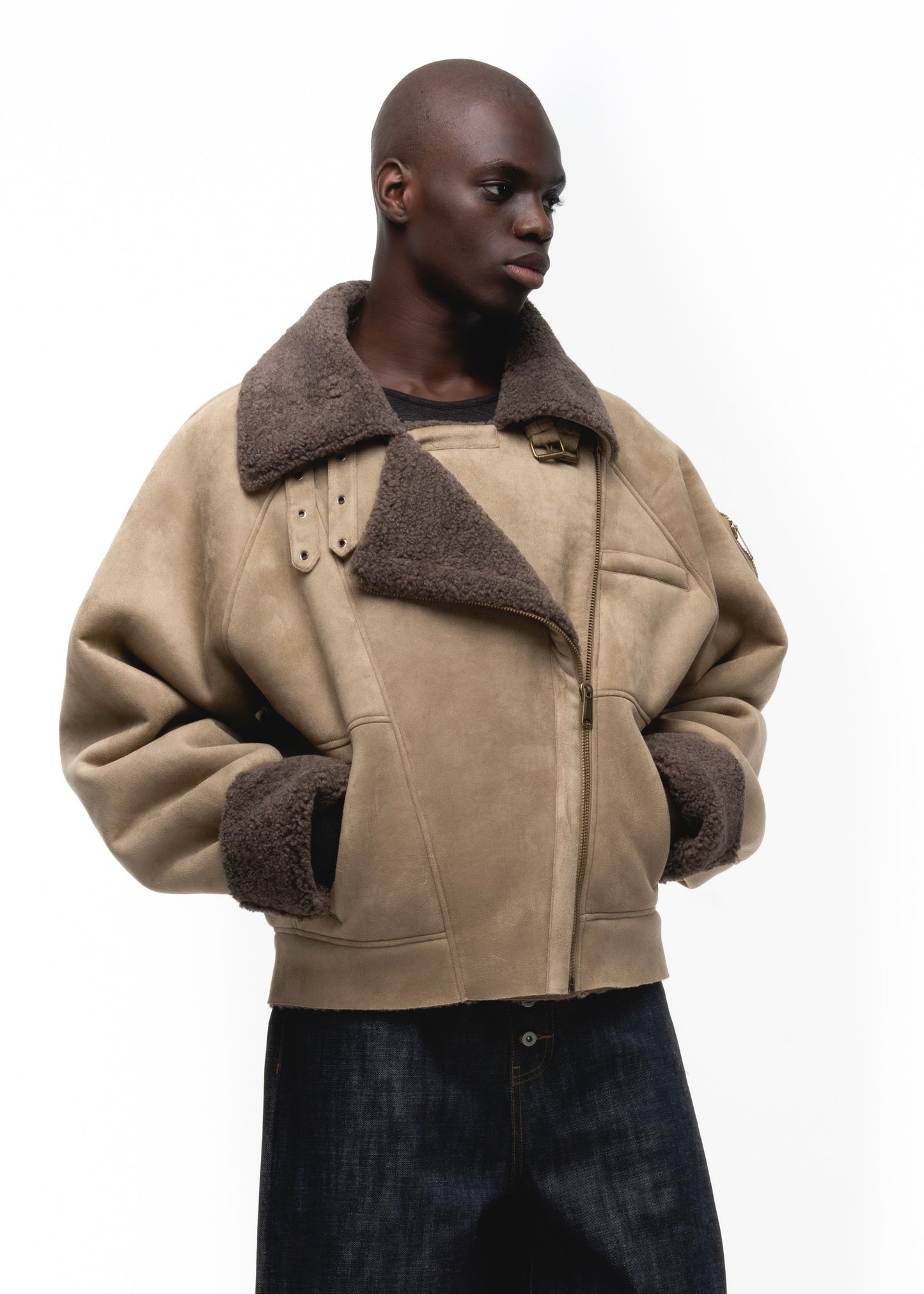 HEAVY FLIGHT SHEARLING JACKET DARK BEIGE