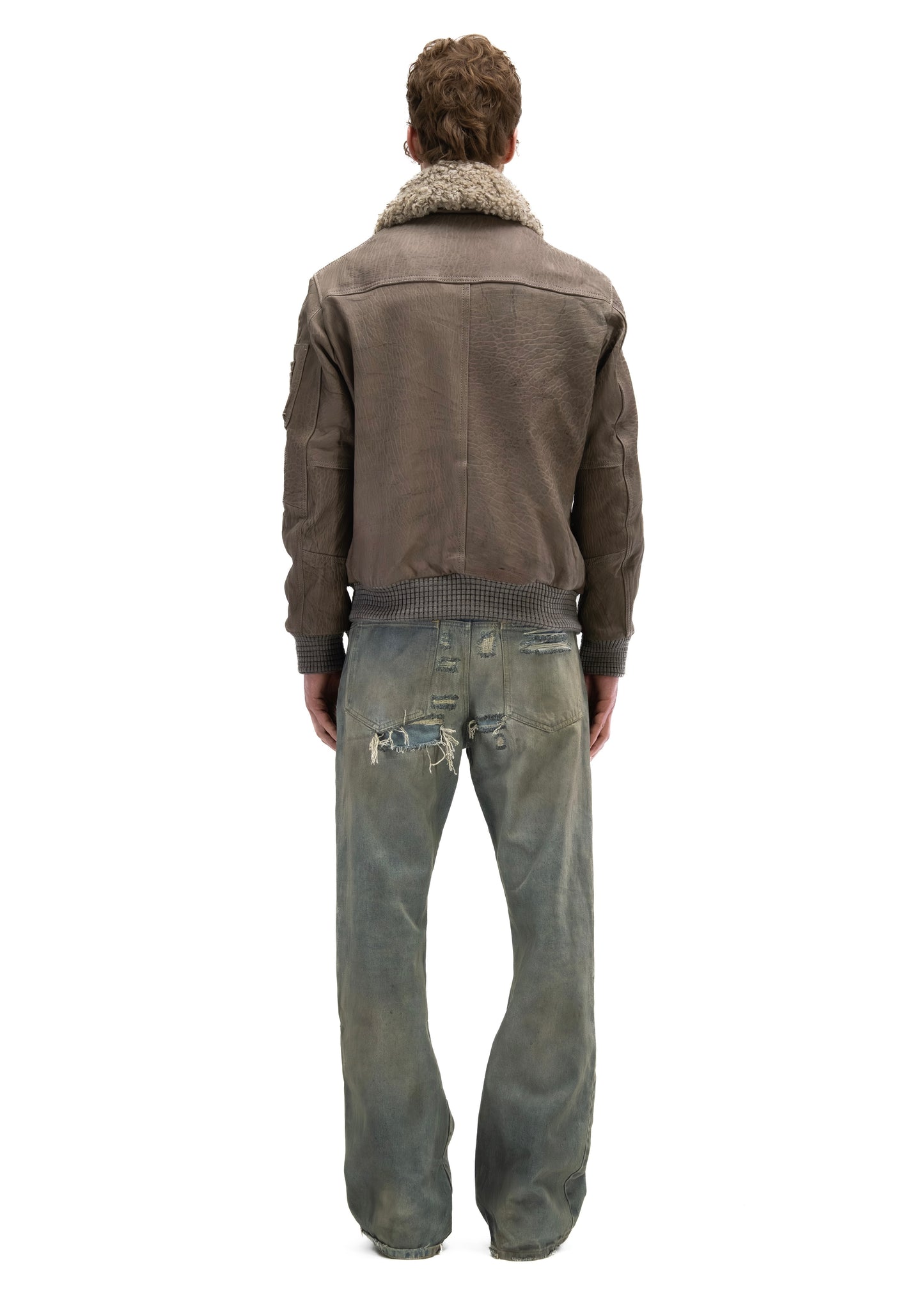 AVIATOR FUR LEATHER JACKET GREY