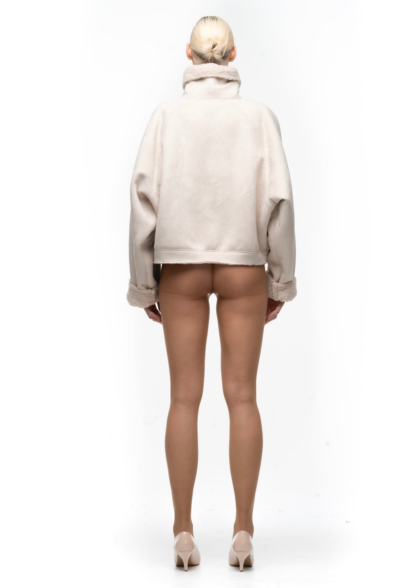 HEAVY FLIGHT SHEARLING HOODIE WHITE WOMEN'S CUT