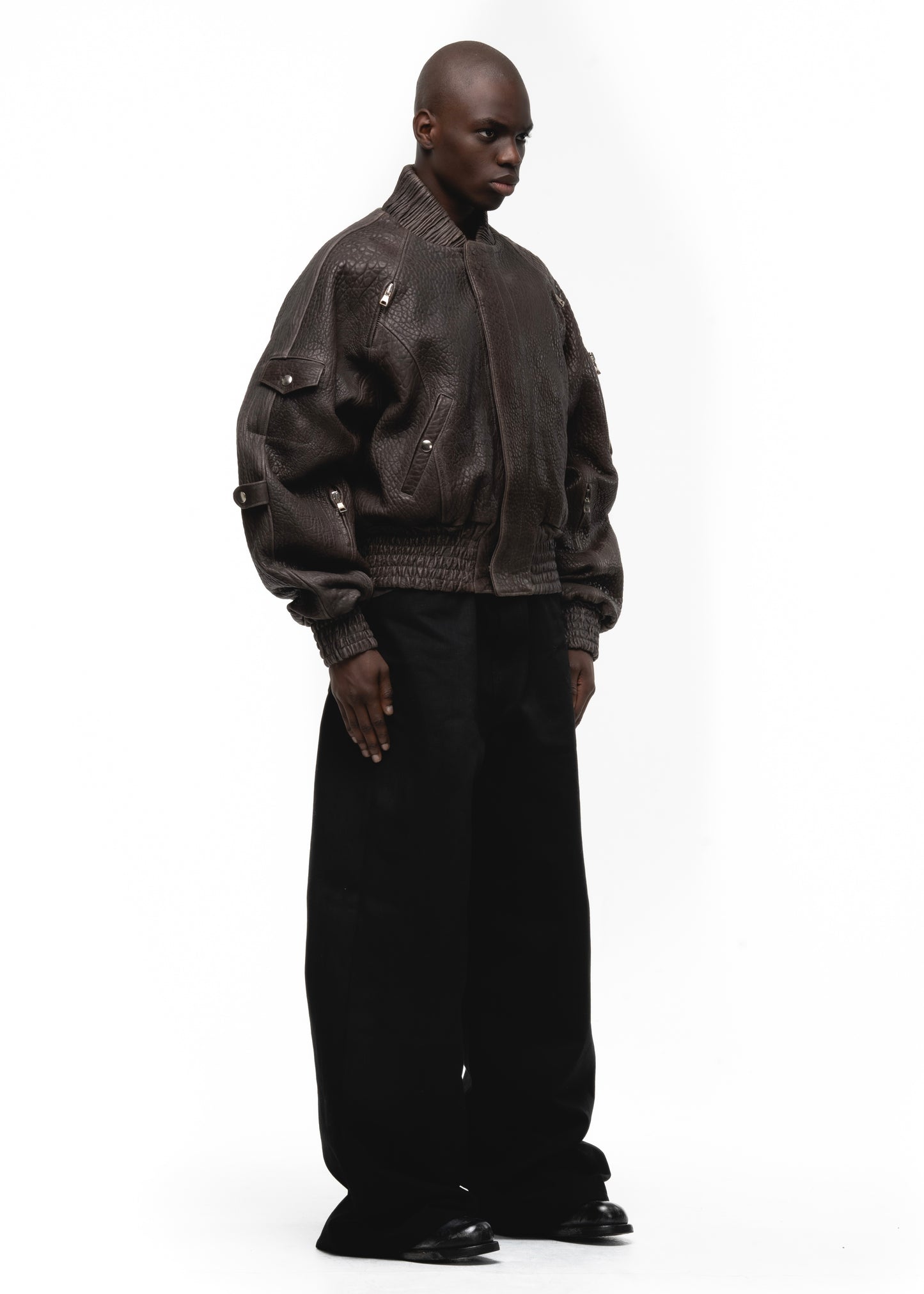 BROWN DRIED CONCRETE LEATHER BOMBER