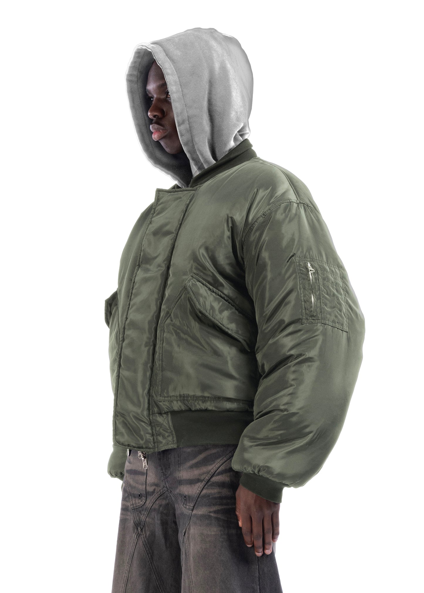 REVERSIBLE HOOD BOMBER JACKET GREEN