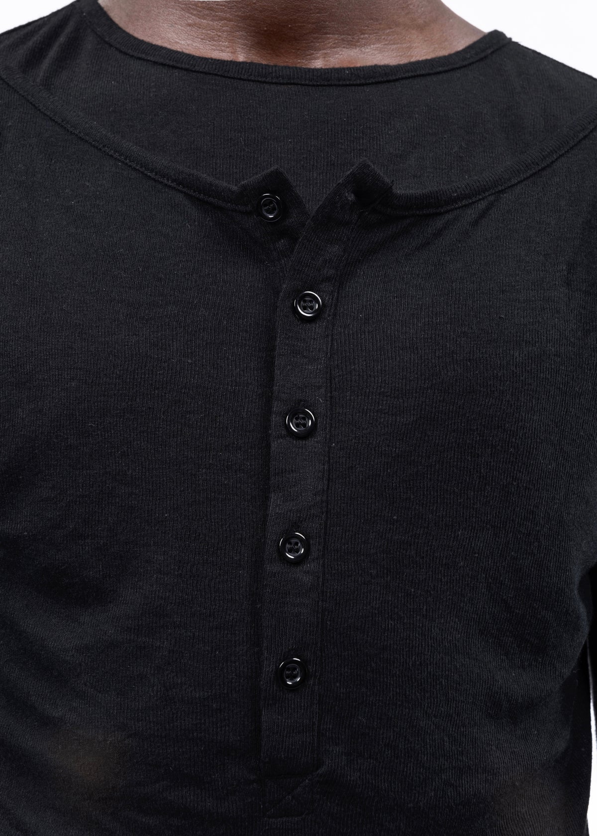 DOUBLE-LAYERED BUTTON ORGANIC COTTON LONGSLEEVE BLACK
