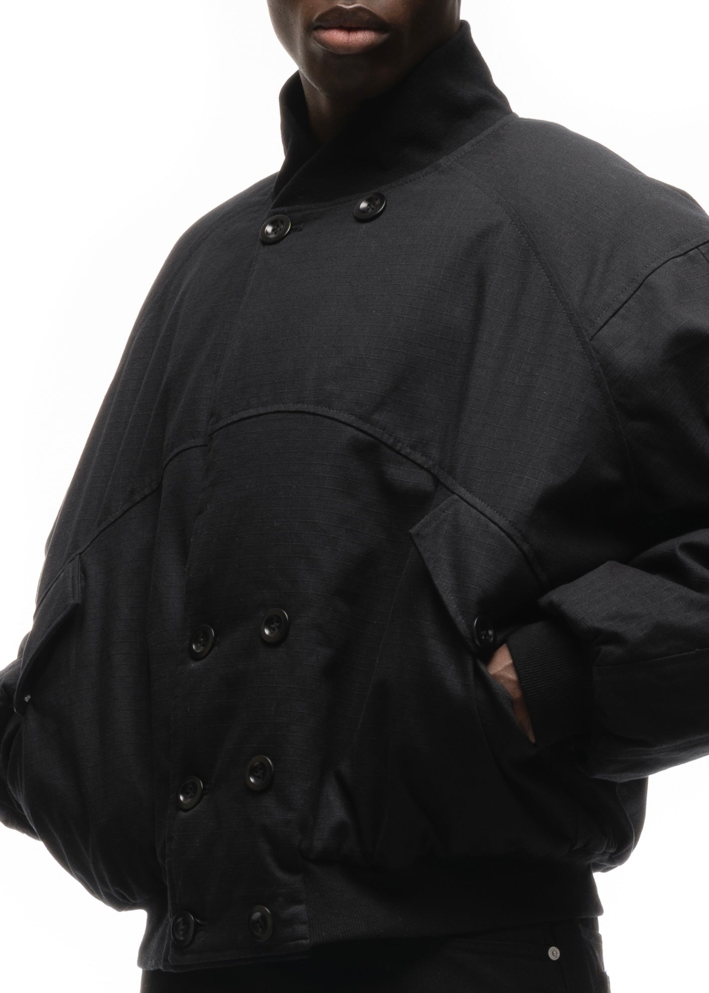 DOUBLE BUTTON BOMBER JACKET STRUCTURED BLACK