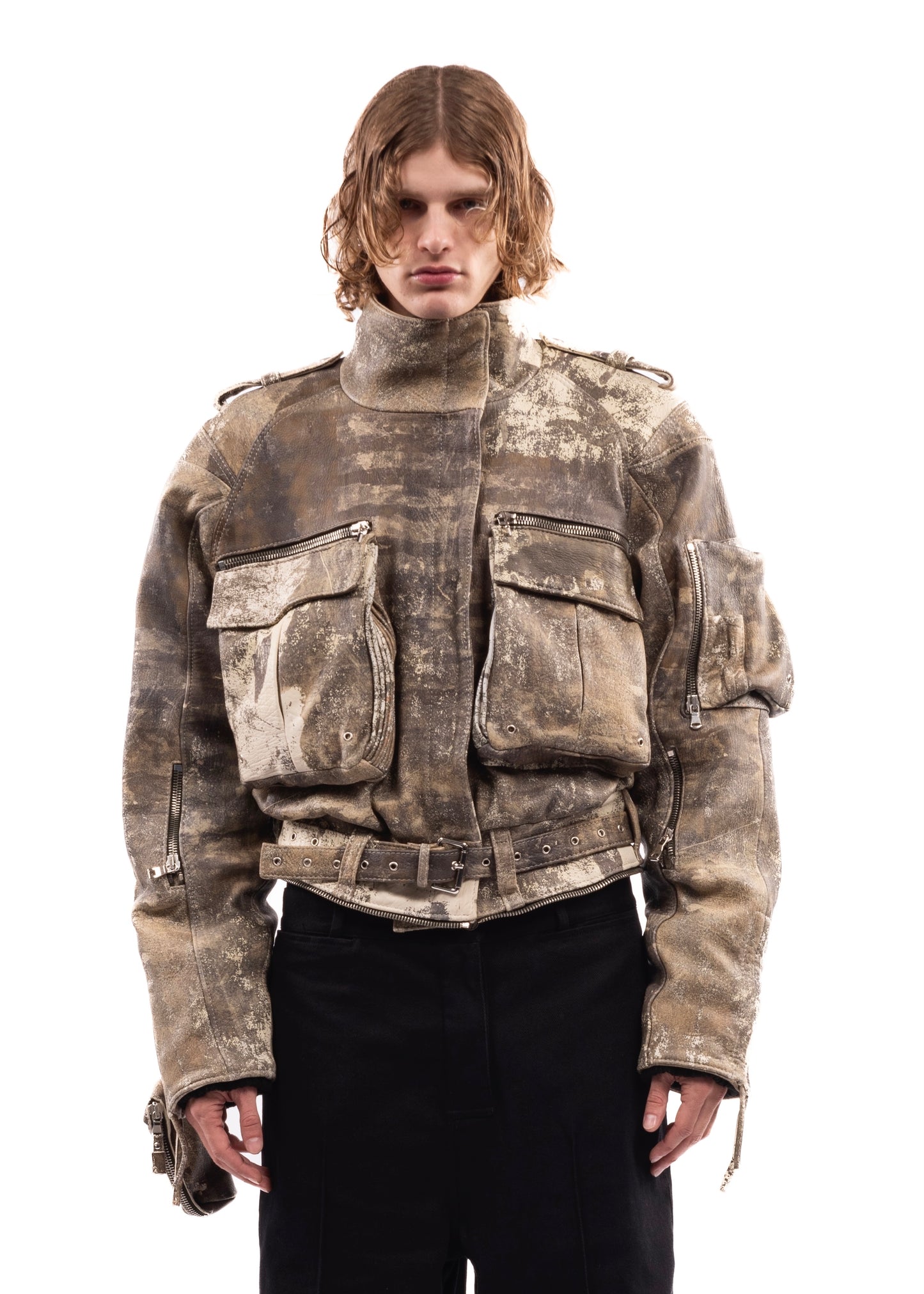 CAMOUFLAGE PRINTED LEATHER JACKET