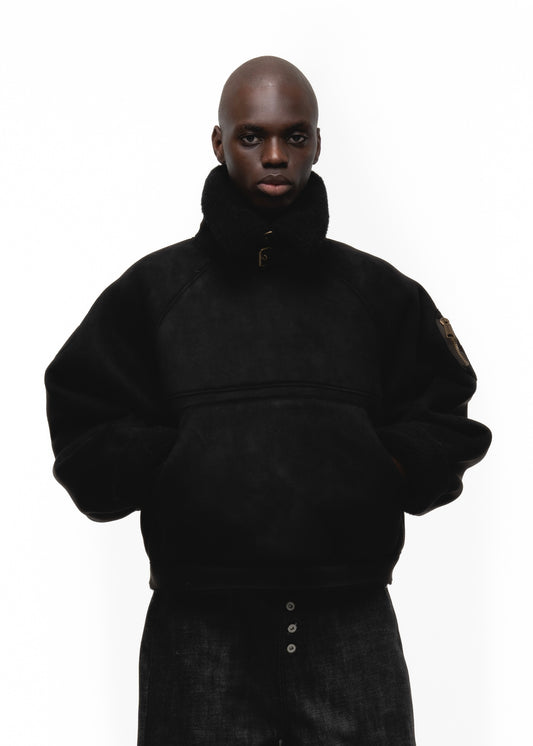 HEAVY FLIGHT SHEARLING HOODIE BLACK