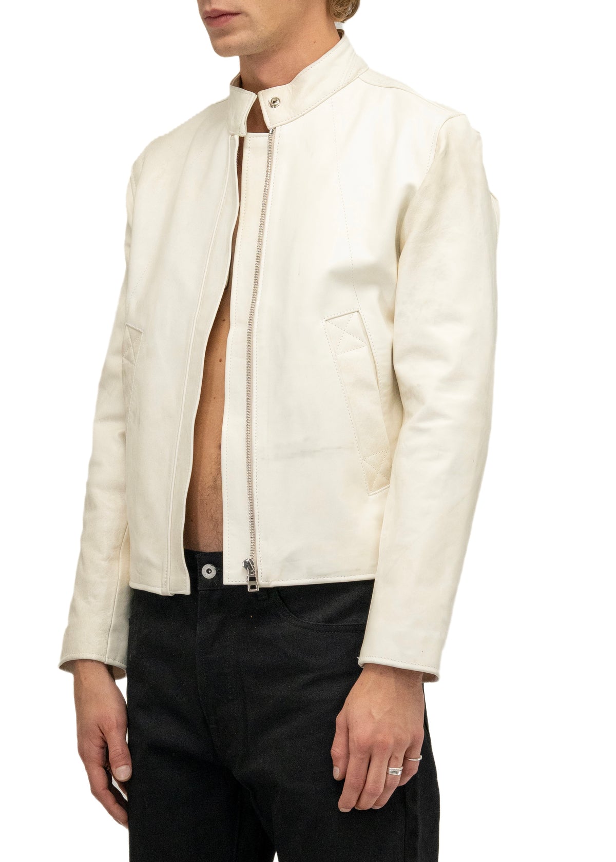 DRIVER ONE CUT WHITE LEATHER JACKET