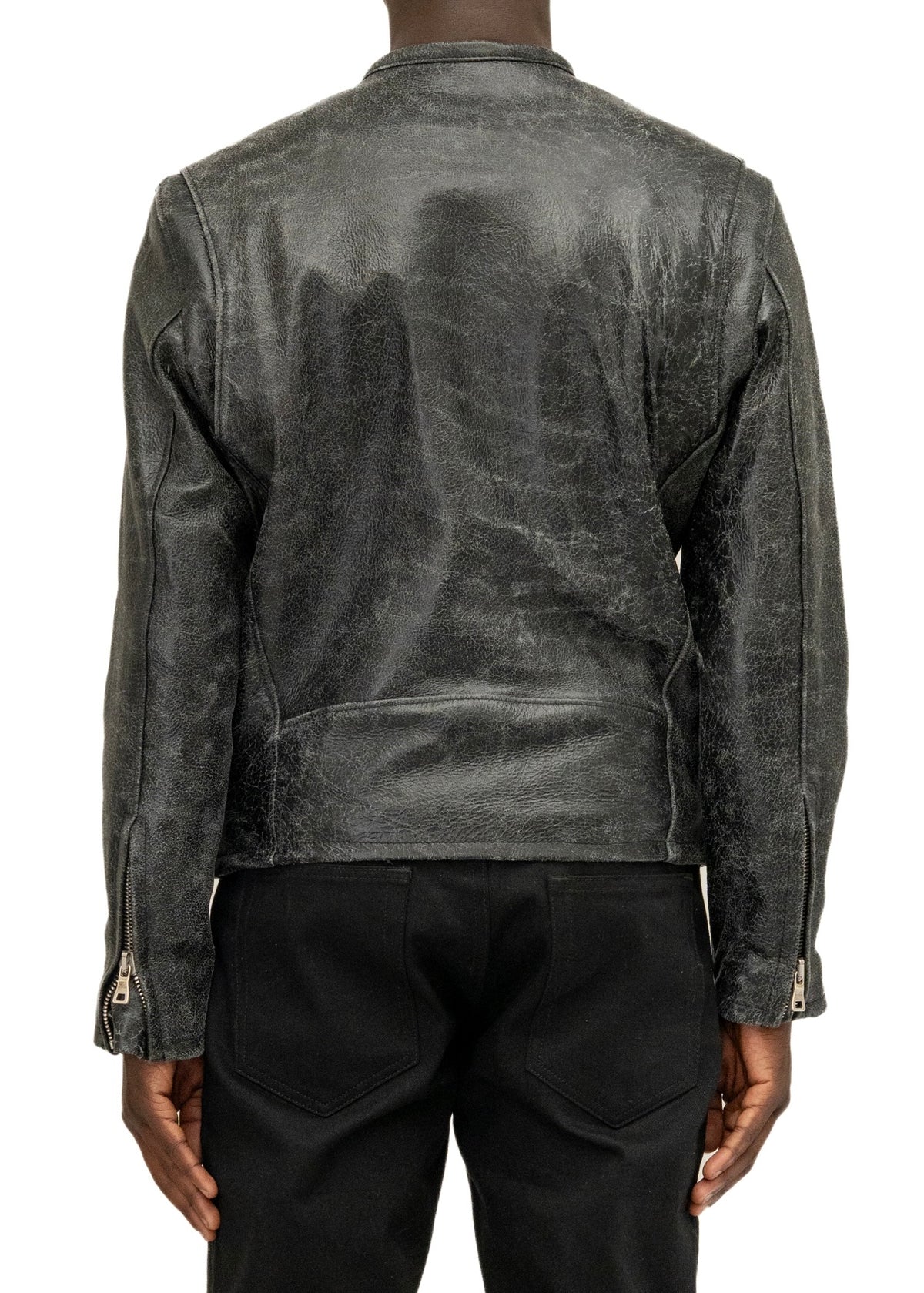 CRACKED BLACK RACER CUT LEATHER JACKET