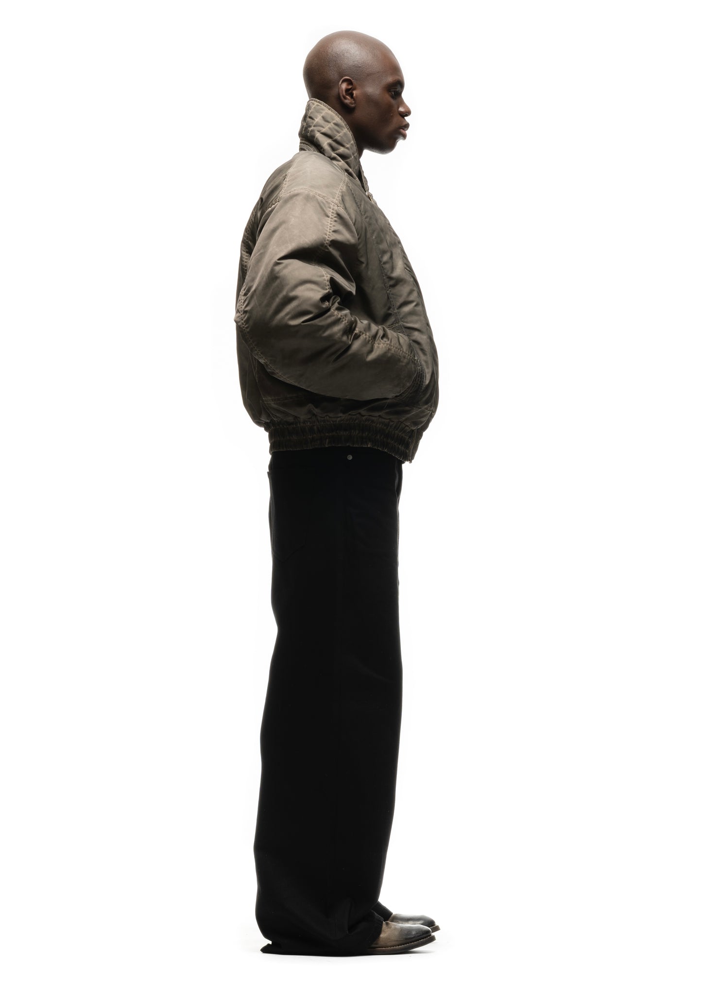 ASYMMETRICAL ZIP BOMBER JACKET USED BEIGE