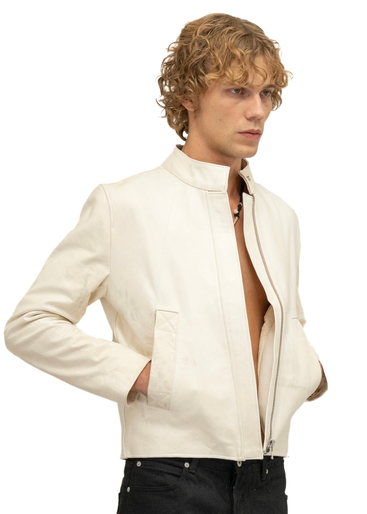 DRIVER ONE CUT WHITE LEATHER JACKET