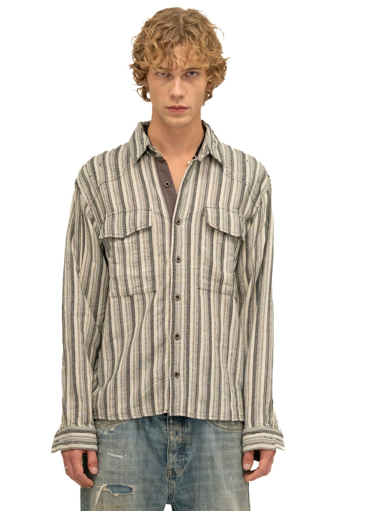 REWORKED STRIPE SHIRT GREY