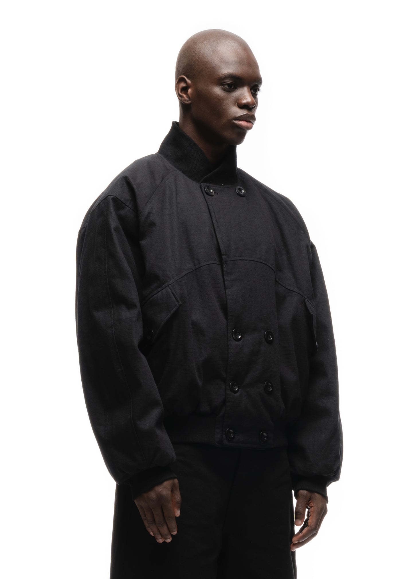 DOUBLE BUTTON BOMBER JACKET STRUCTURED BLACK