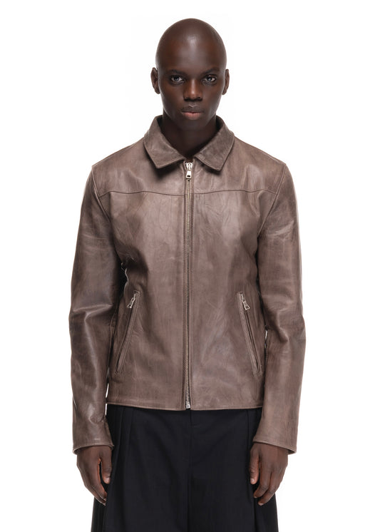 BASIC CUT LEATHER JACKET LIGHT BROWN 003
