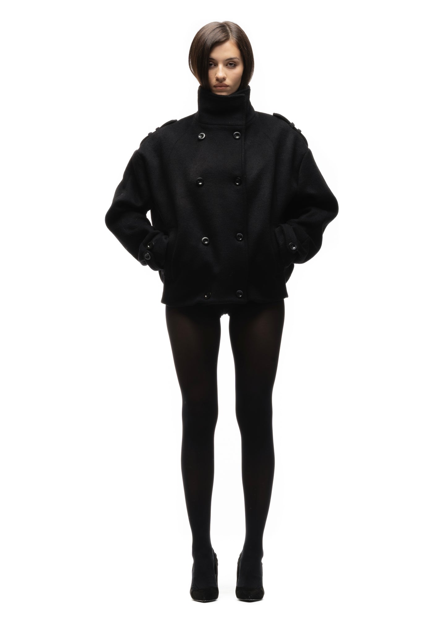 BUTTON UP MARINE JACKET BLACK FEMALE