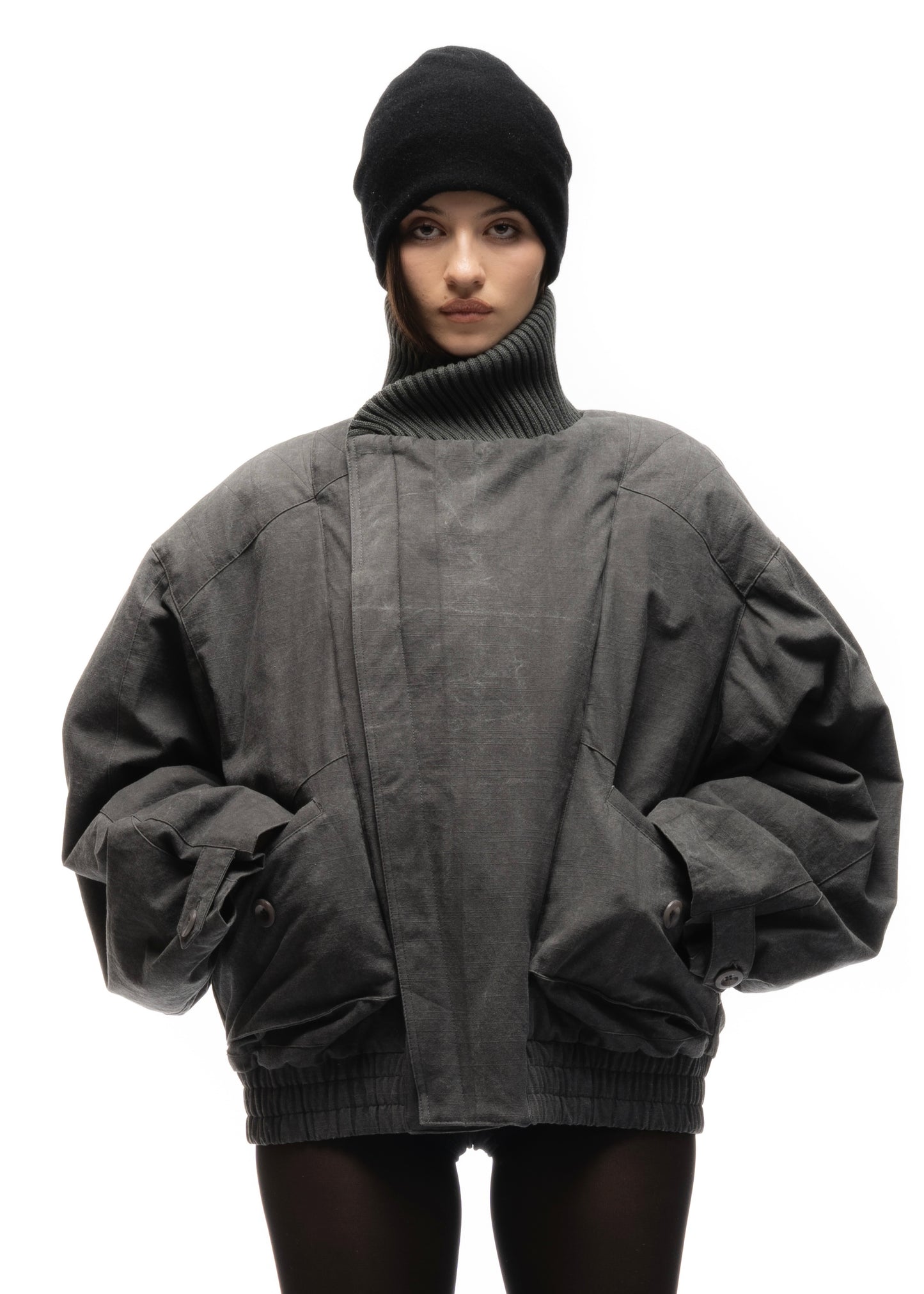 JAPANESE FLIGHT PADDED BOMBER JACKET STRUCTURED GREY FEMALE