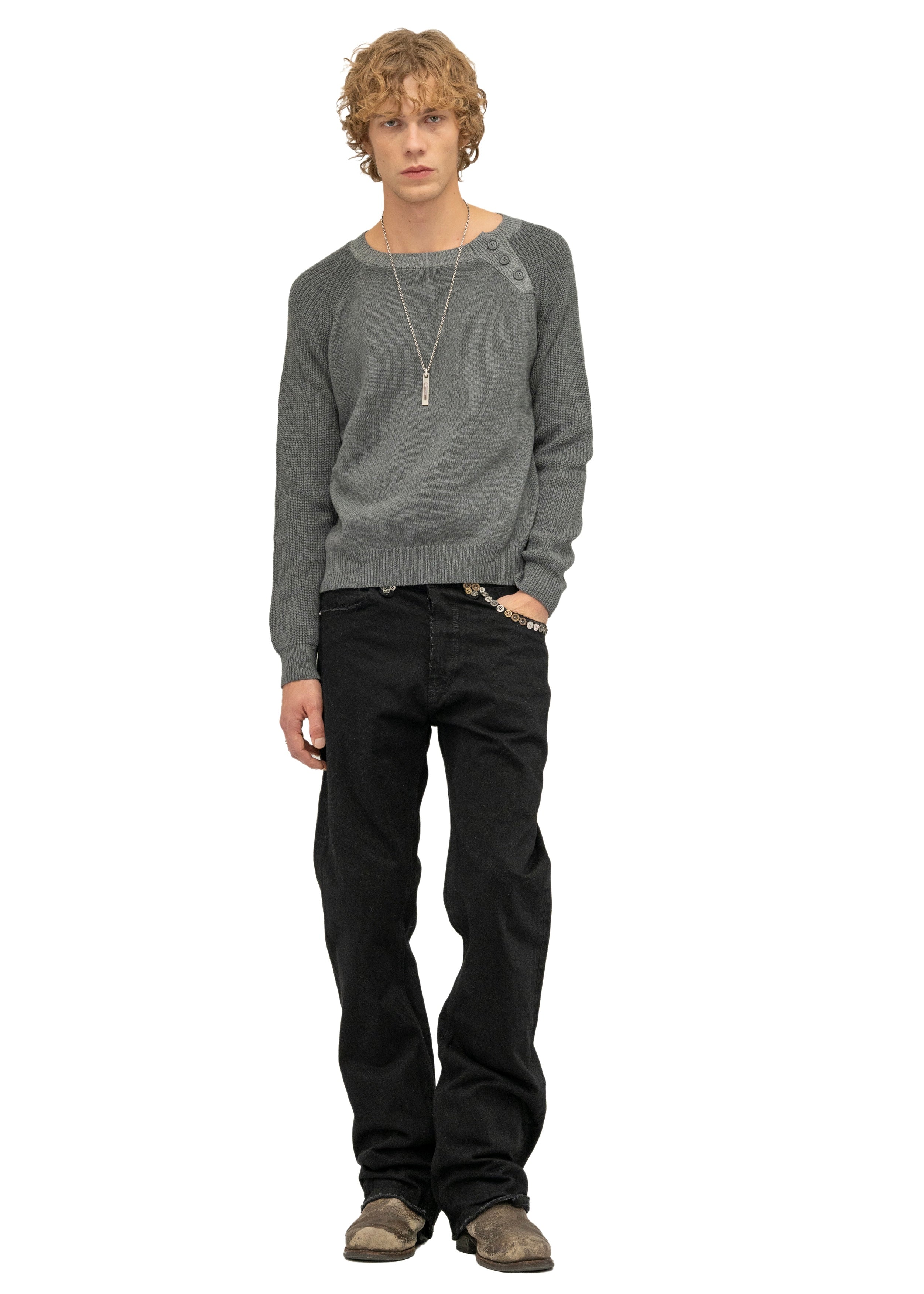 BUTTON KNIT CREWNECK GREY – NO/FAITH STUDIOS