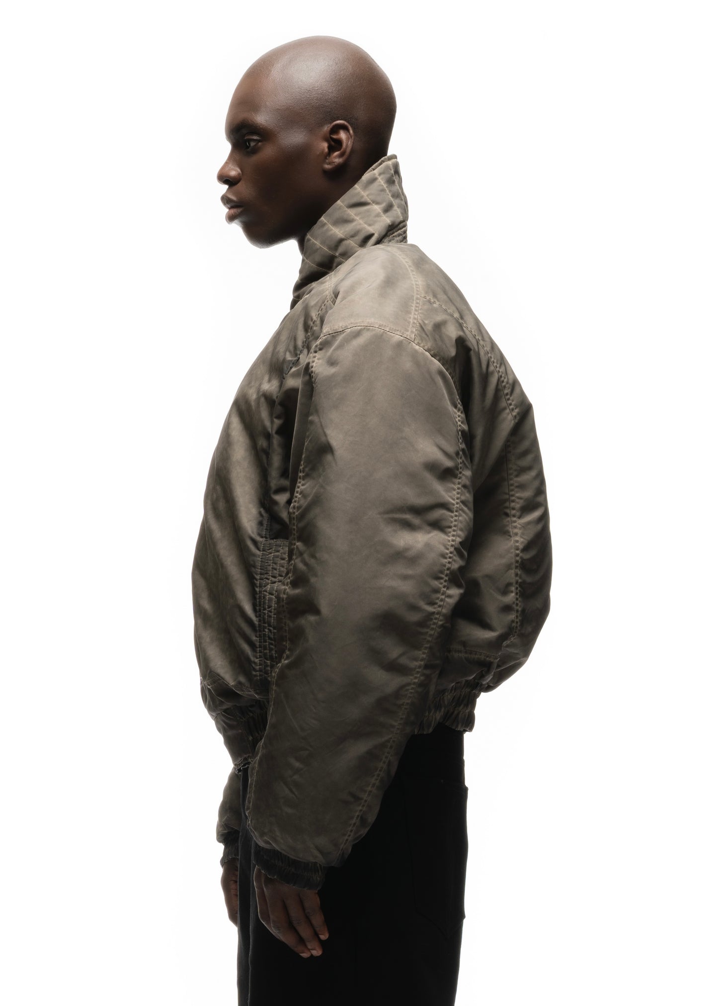 ASYMMETRICAL ZIP BOMBER JACKET USED BEIGE