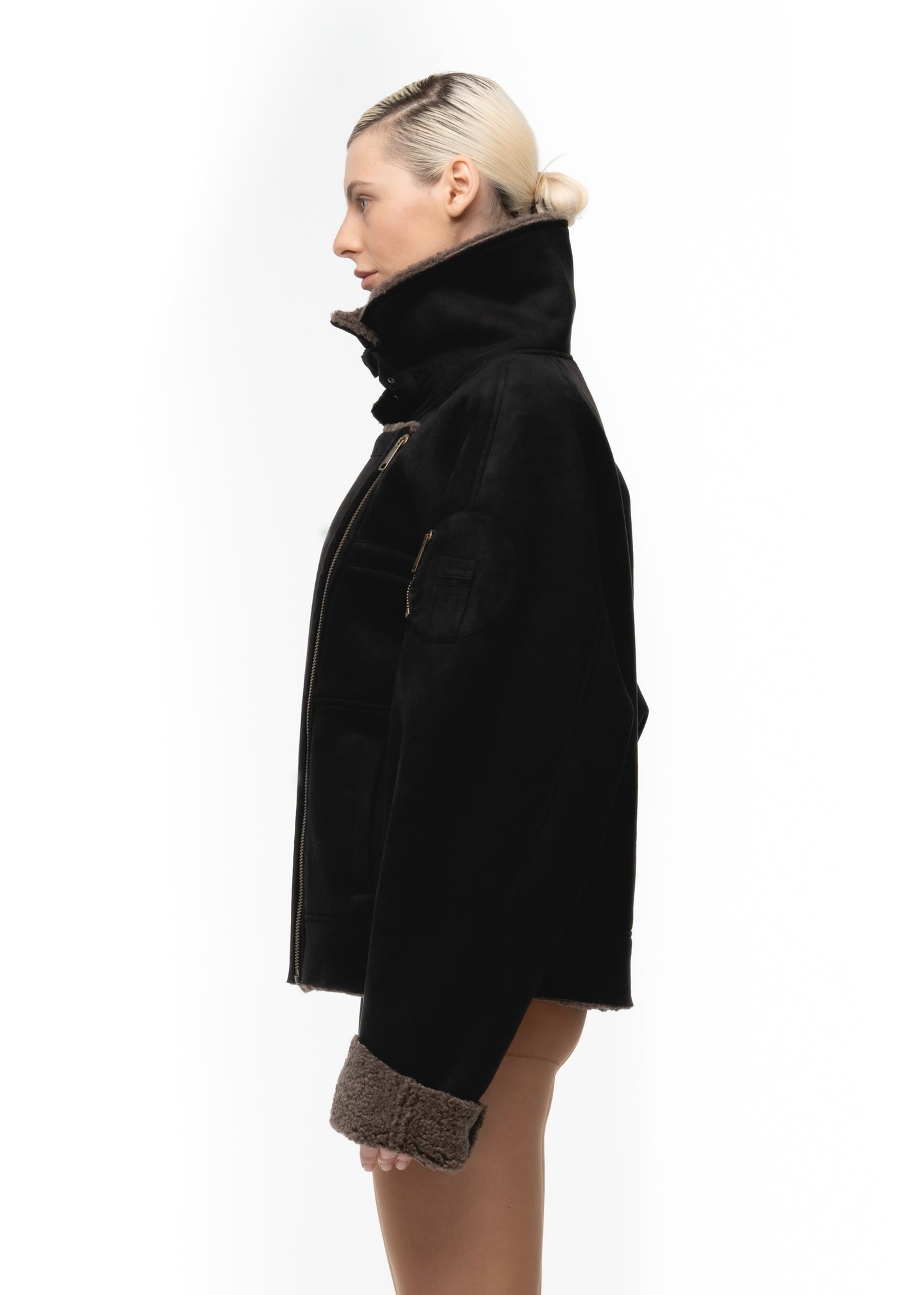 HEAVY FLIGHT SHEARLING JACKET BROWN/BLACK WOMEN'S CUT