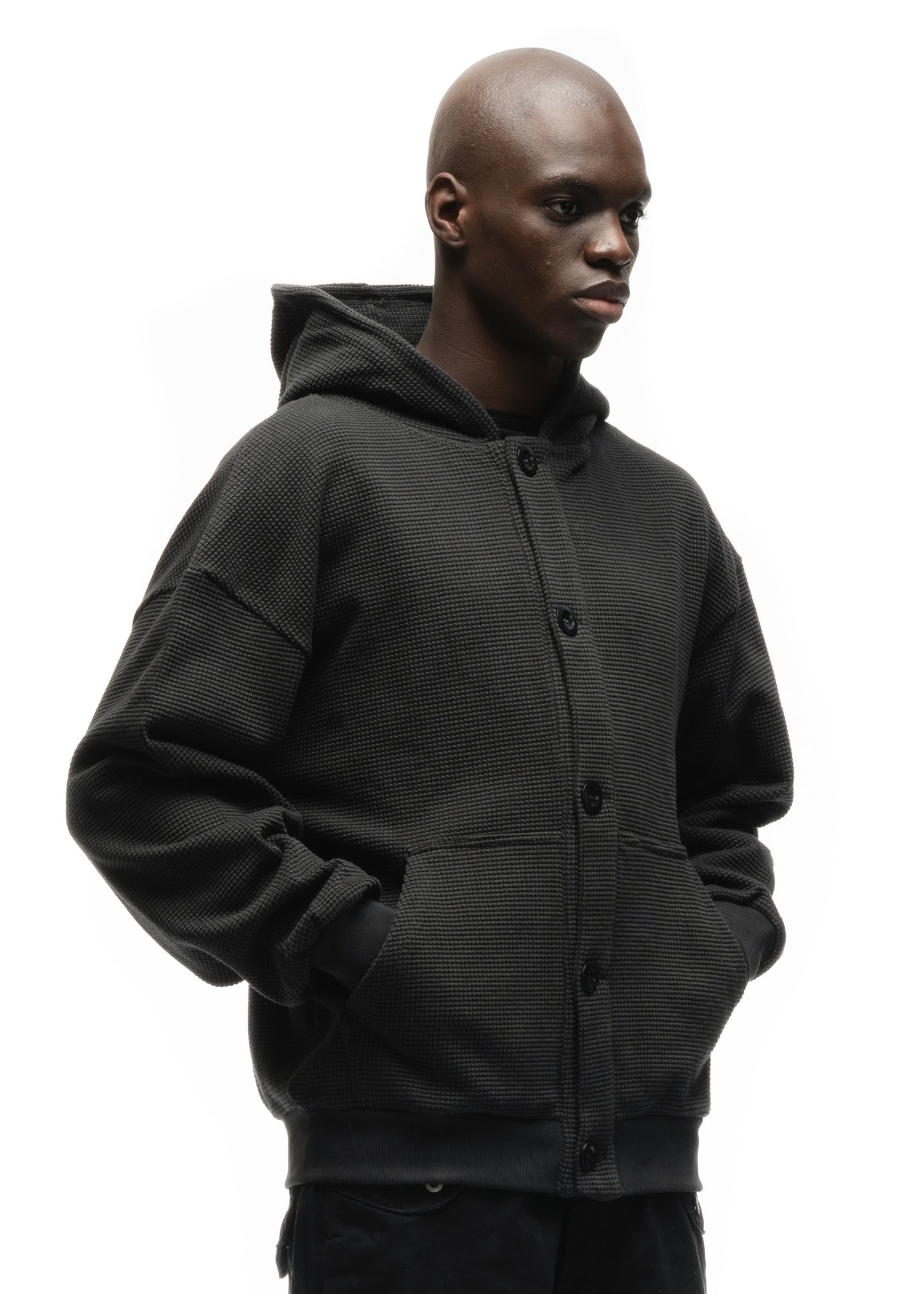 BUTTON KNIT COTTON JACKET BLACK