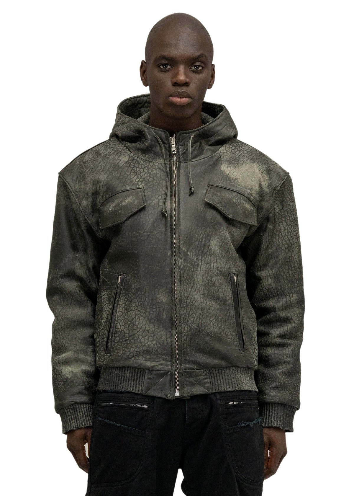 SCAR HOOD LEATHER JACKET GREEN