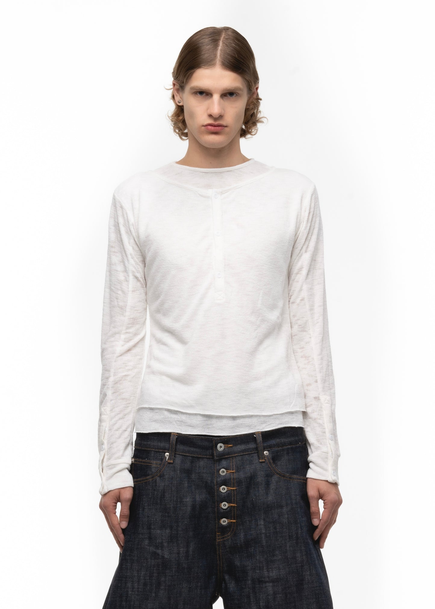 JAPANESE DOUBLE-LAYERED BUTTON LONGSLEEVE WHITE