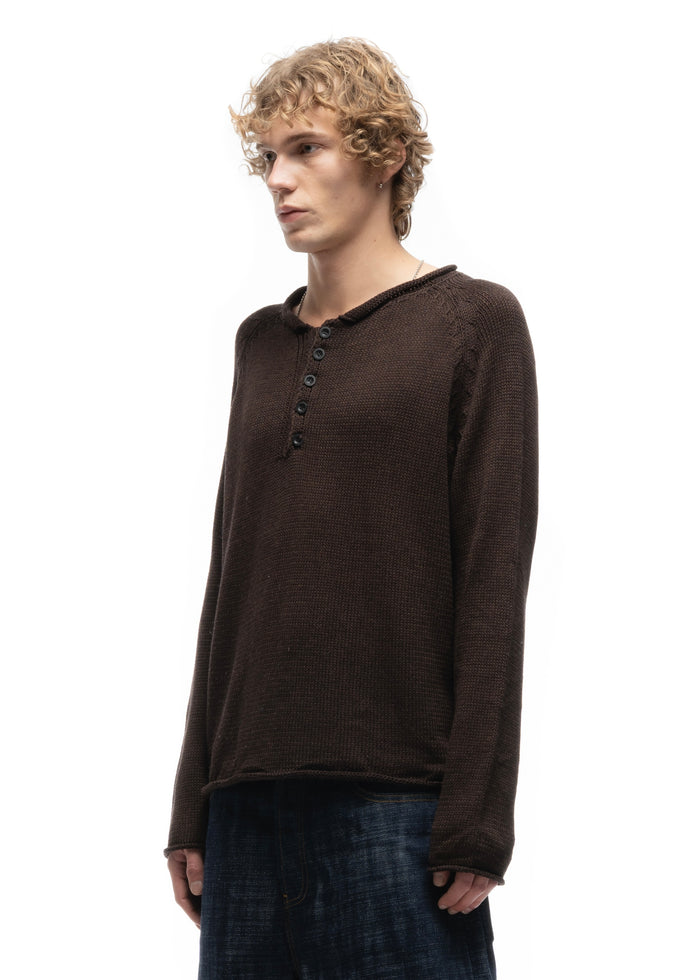 BUTTON KNIT SWEATER BROWN